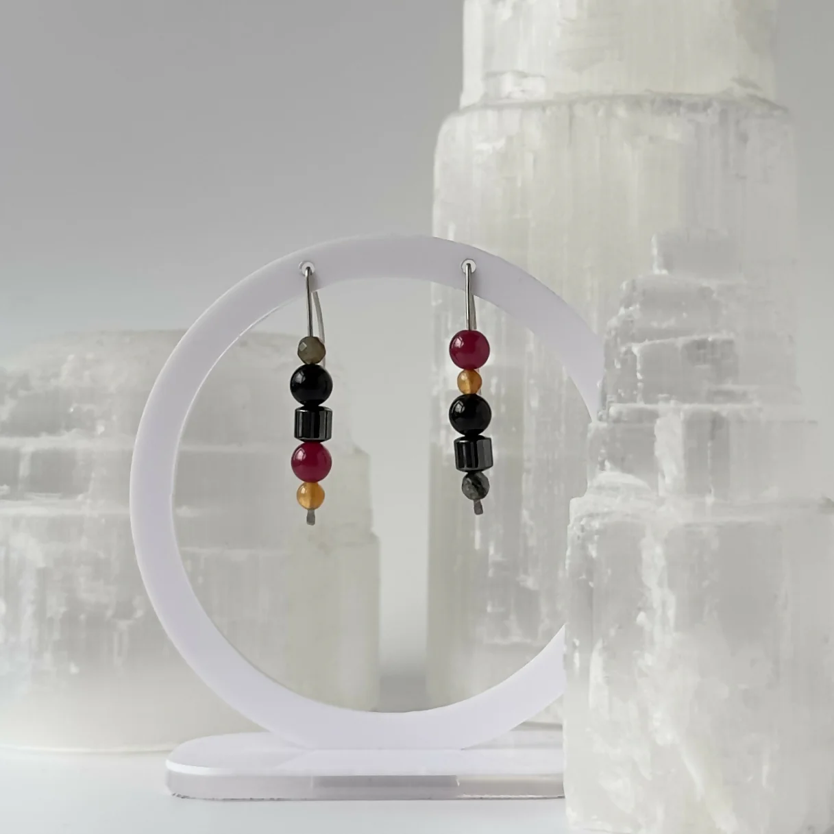 HEALING CRYSTAL & STERLING SILVER SLIDING BEAD EARRINGS TO HELP BALANCE YOUR ROOT CHAKRA - Image 2