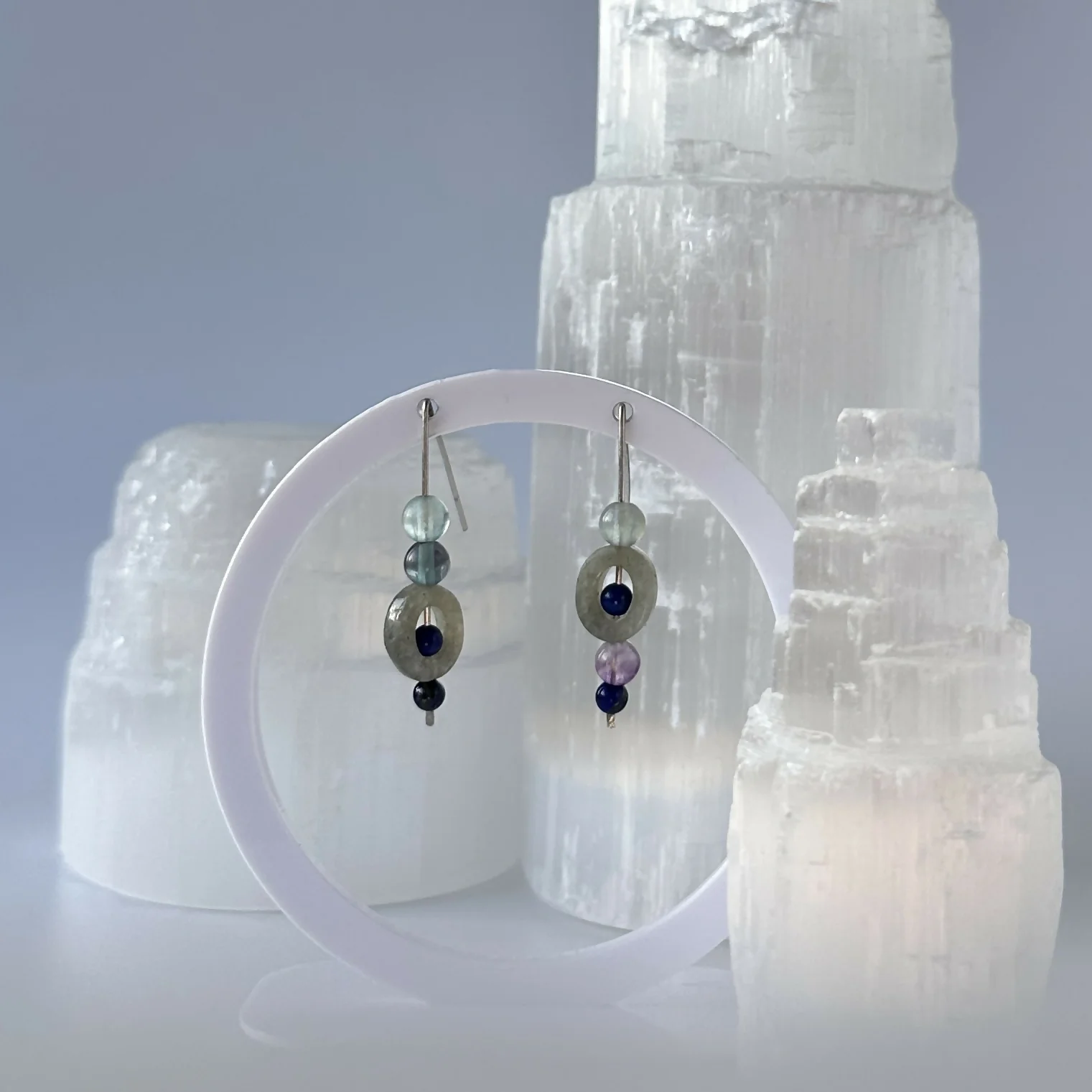 HEALING CRYSTAL & STERLING SILVER SLIDING BEAD EARRINGS TO HELP BALANCE YOUR THIRD EYE CHAKRA - Image 2