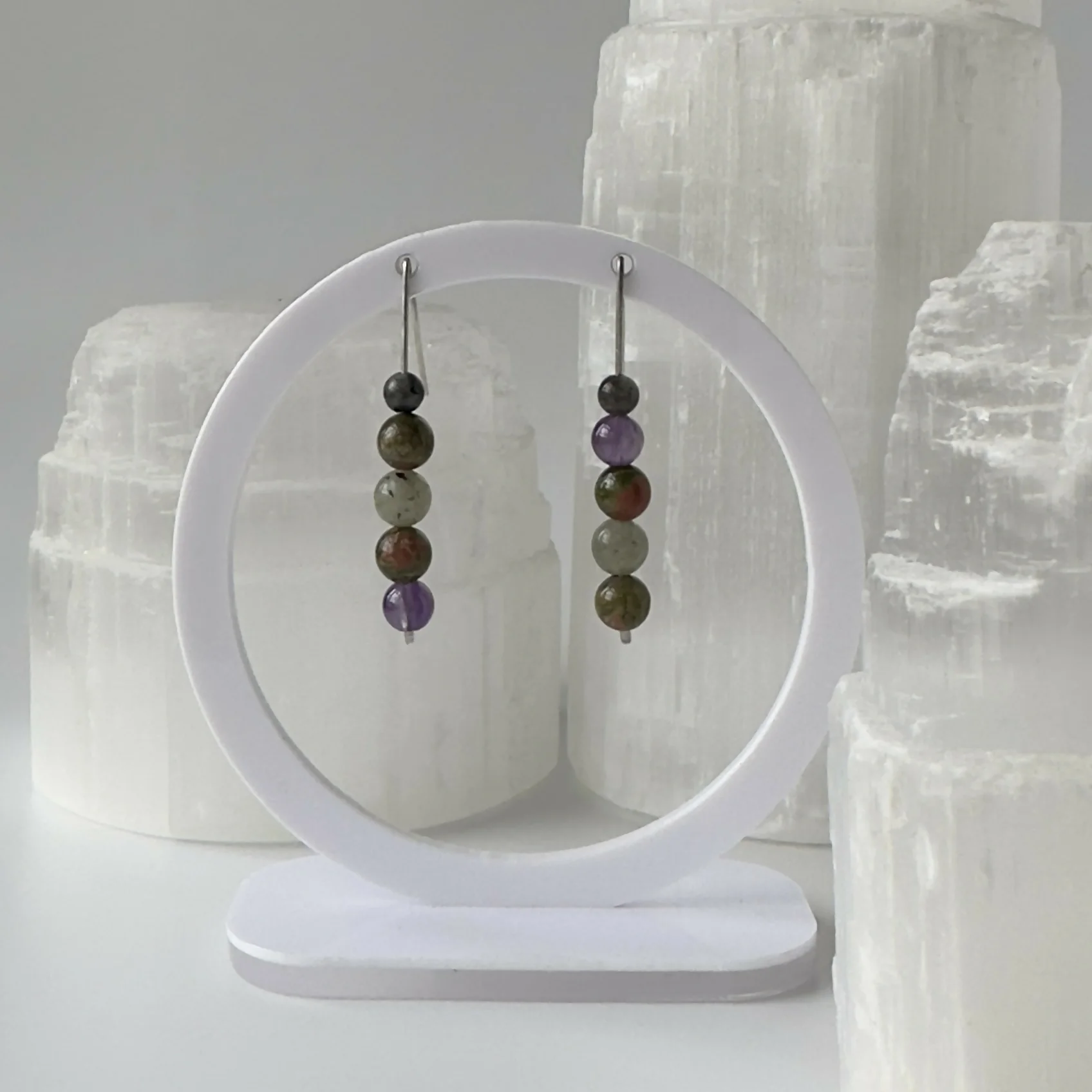 HEALING CRYSTAL & STERLING SILVER SLIDING BEAD EARRINGS TO HELP BALANCE YOUR THIRD EYE CHAKRA - Image 2