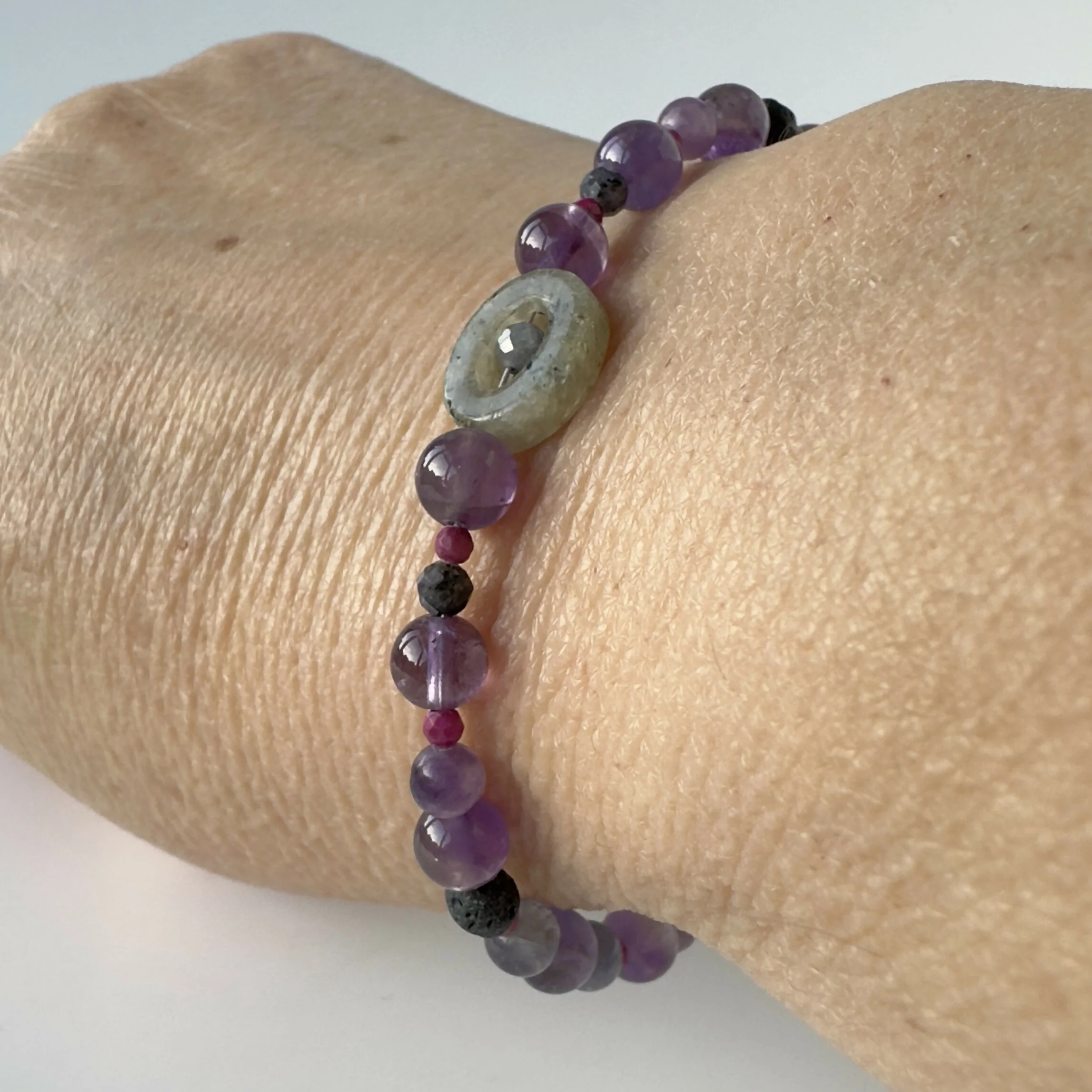 HEALING CRYSTAL & STERLING SILVER THIRD EYE CHAKRA BRACELET WITH AROMATHERAPY BEADS - Image 8