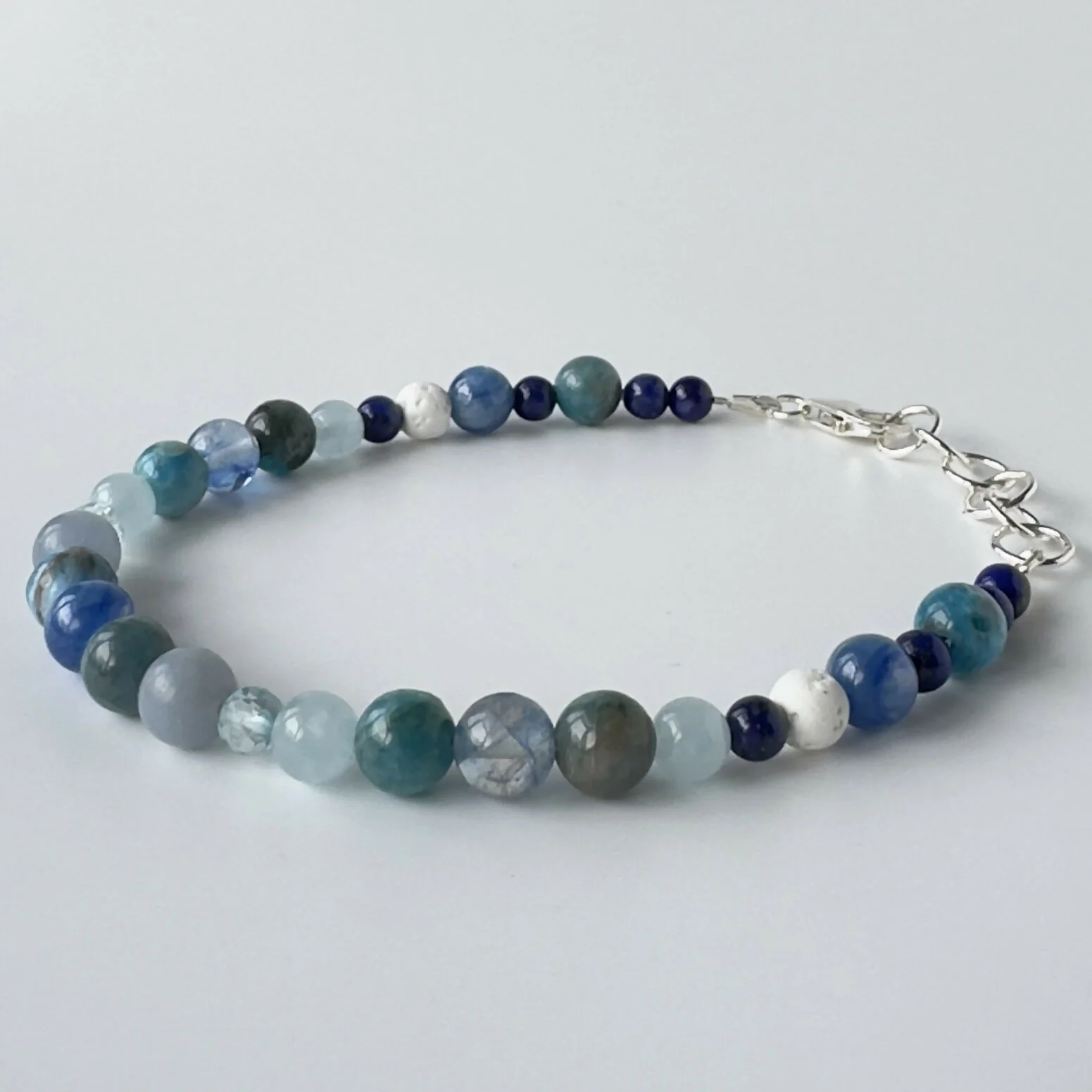 HEALING CRYSTAL & STERLING SILVER THROAT CHAKRA BRACELET WITH AROMATHERAPY BEADS - Image 2