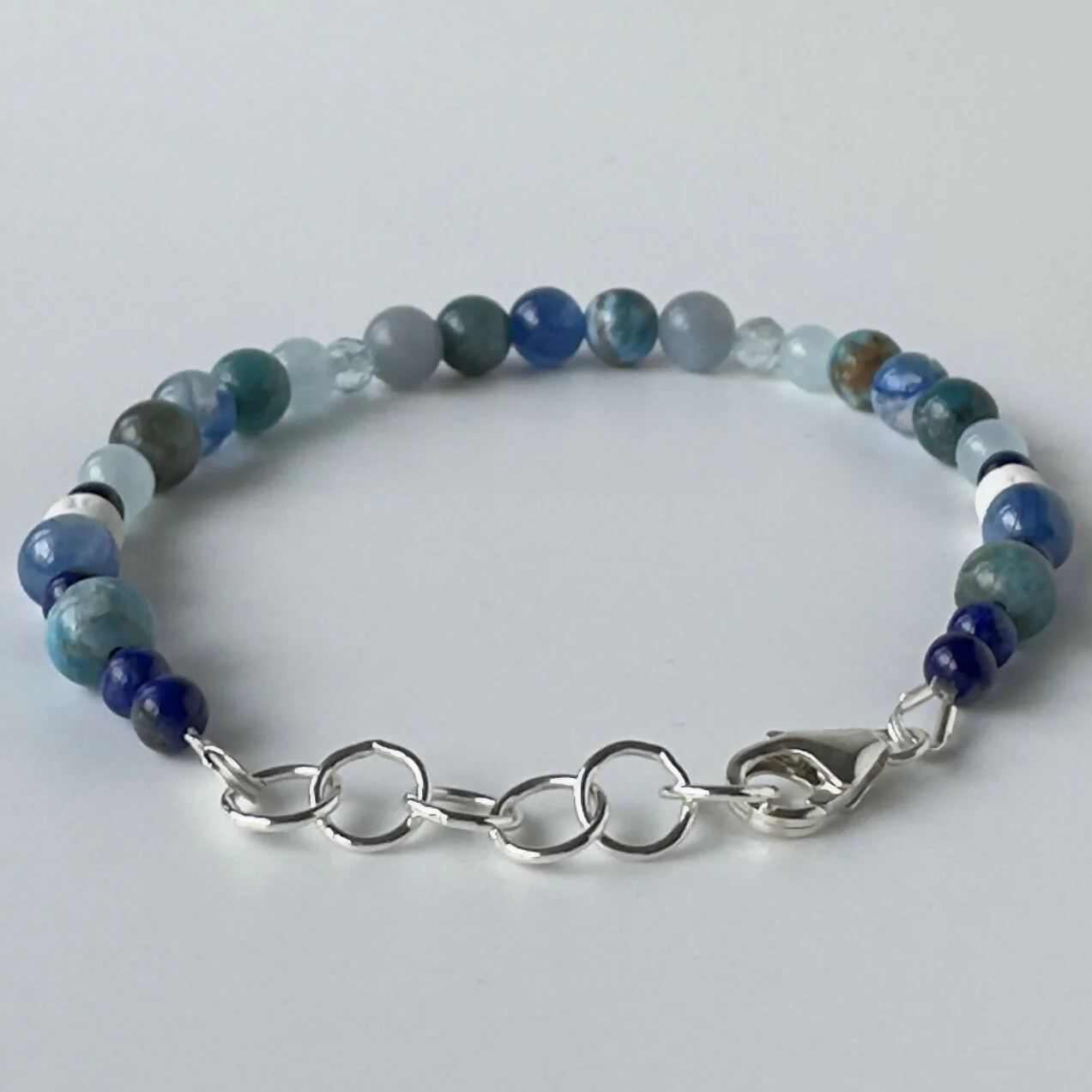 HEALING CRYSTAL & STERLING SILVER THROAT CHAKRA BRACELET WITH AROMATHERAPY BEADS - Image 3