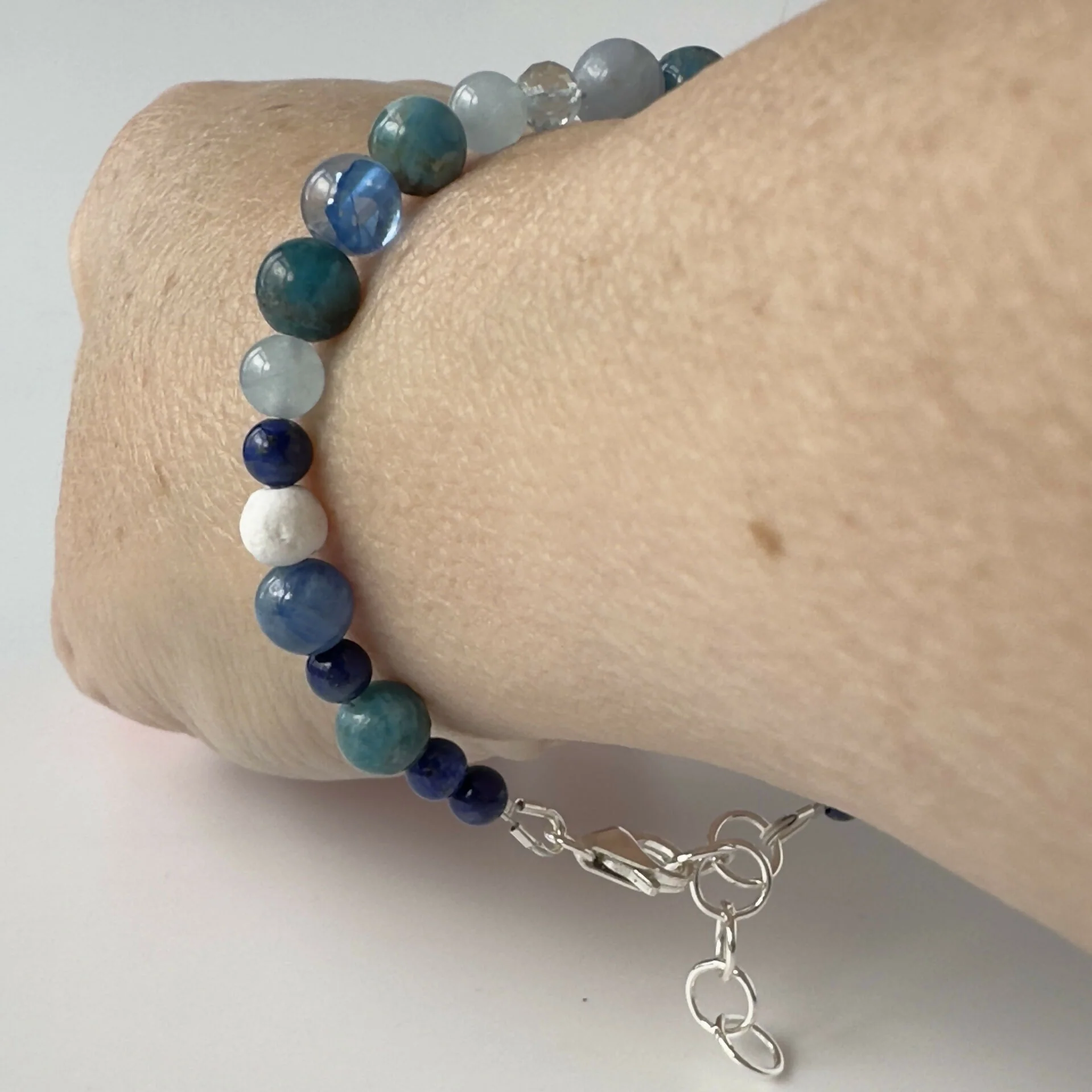 HEALING CRYSTAL & STERLING SILVER THROAT CHAKRA BRACELET WITH AROMATHERAPY BEADS - Image 5
