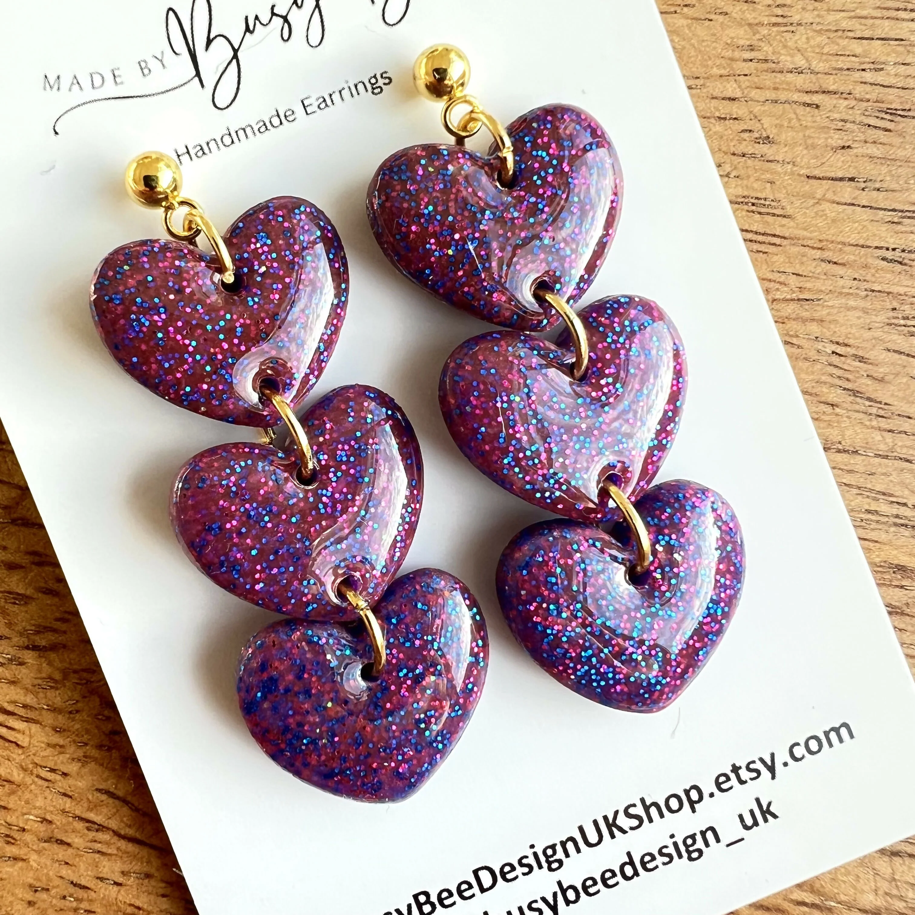 Heart Dangle Earrings – Polymer Clay Textured Earrings, Dainty Earrings, Handmade Clay Jewellery - Image 6