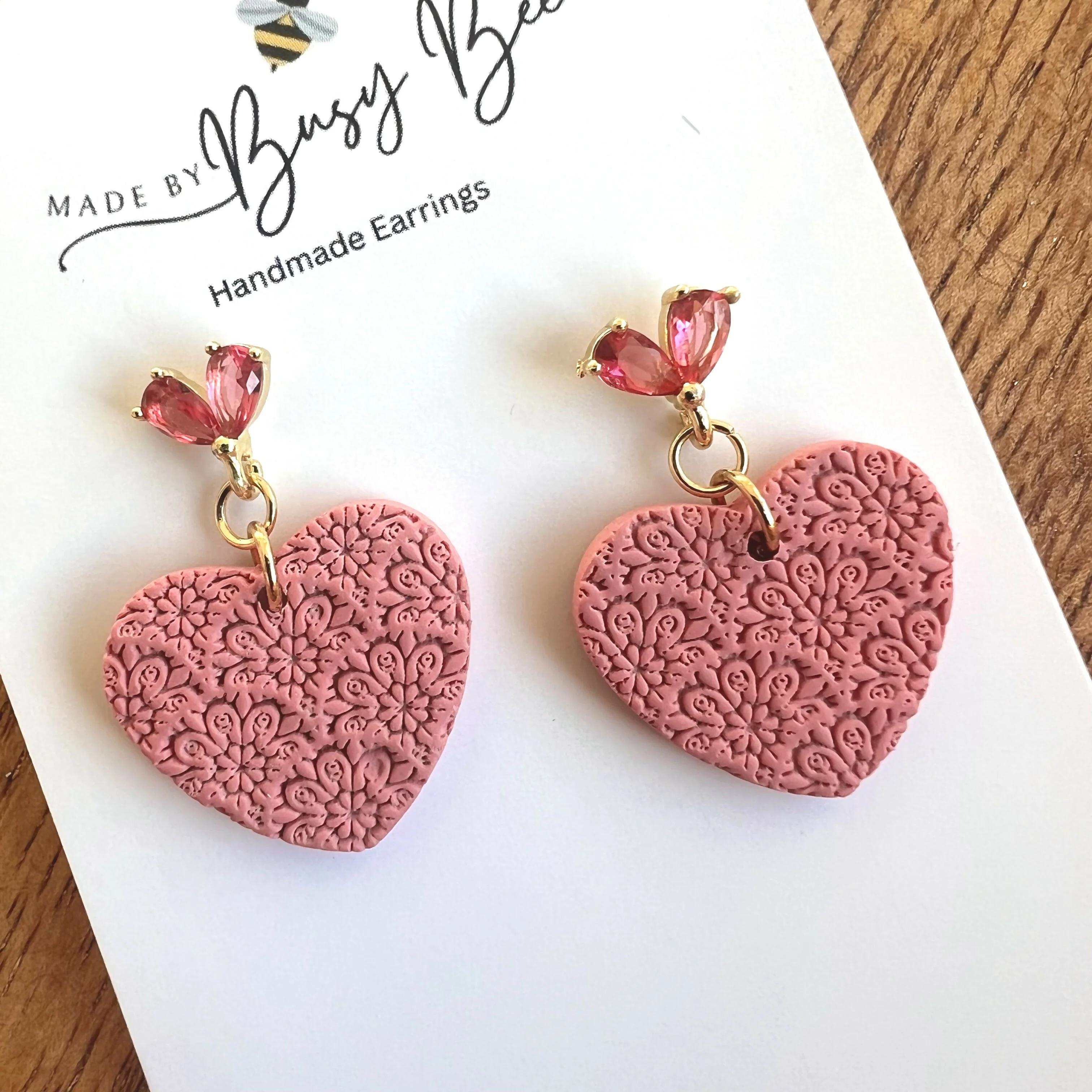 Heart Dangle Earrings – Polymer Clay Textured Earrings, Dainty Earrings, Handmade Clay Jewellery - Image 8