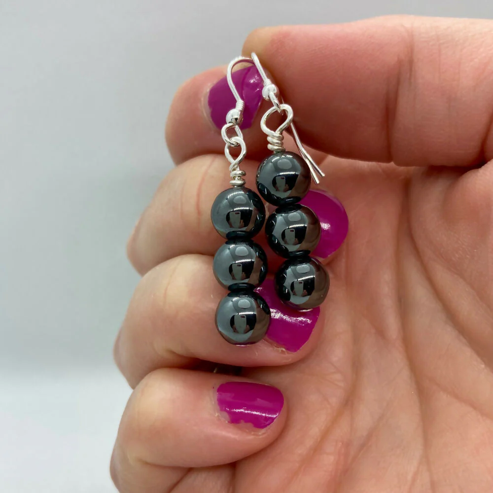 Hematite & Sterling Silver Bead Earrings - Image 3