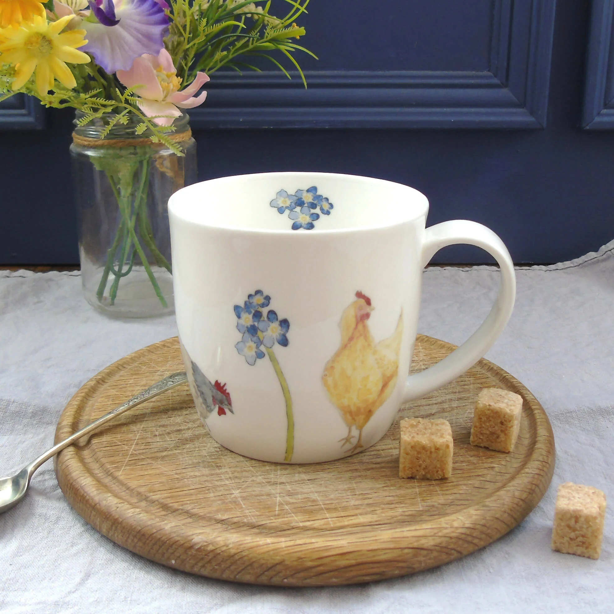 Hen and Forget Me Nots Bone China Mug - Image 2