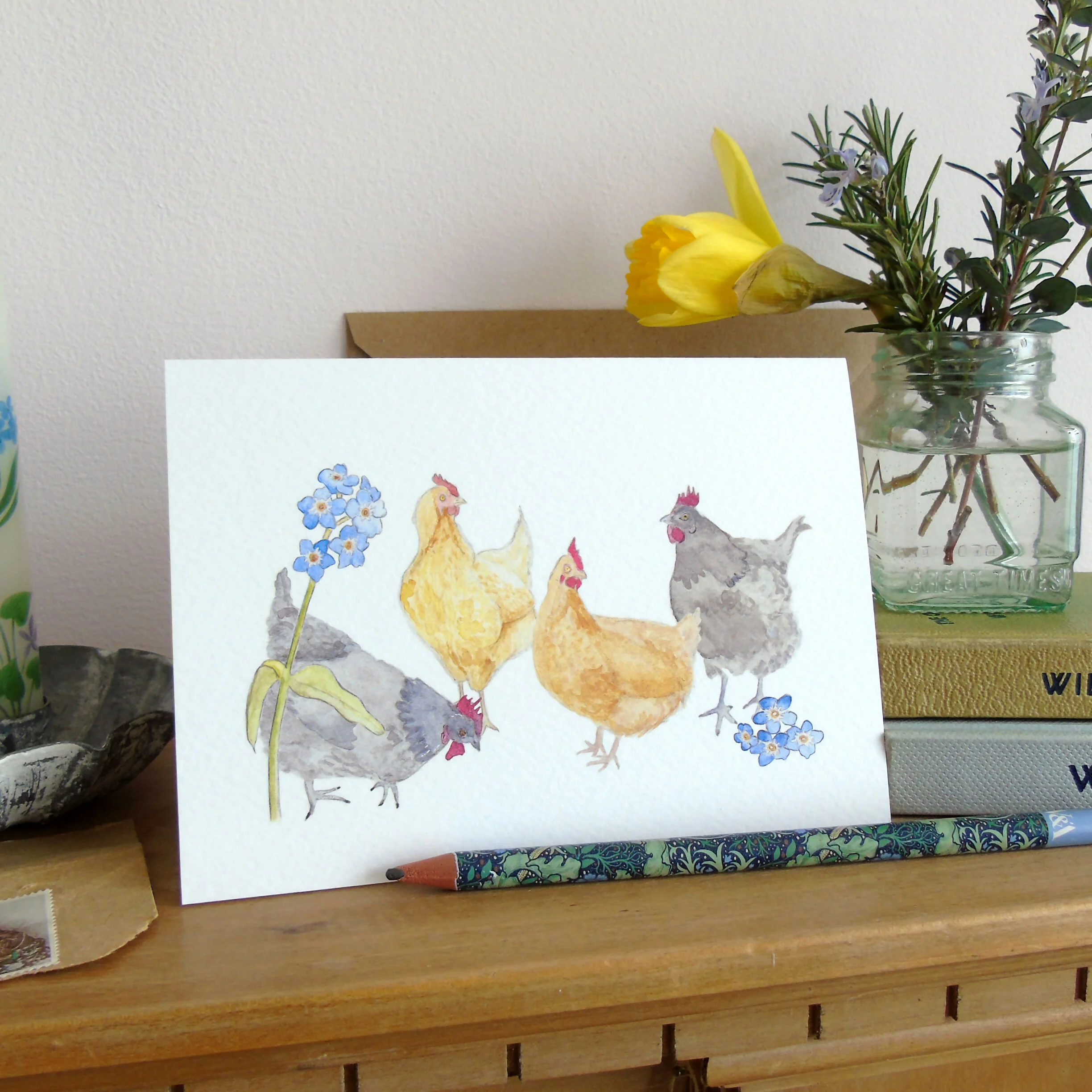 Hens and forget me nots Greetings Card - Image 5