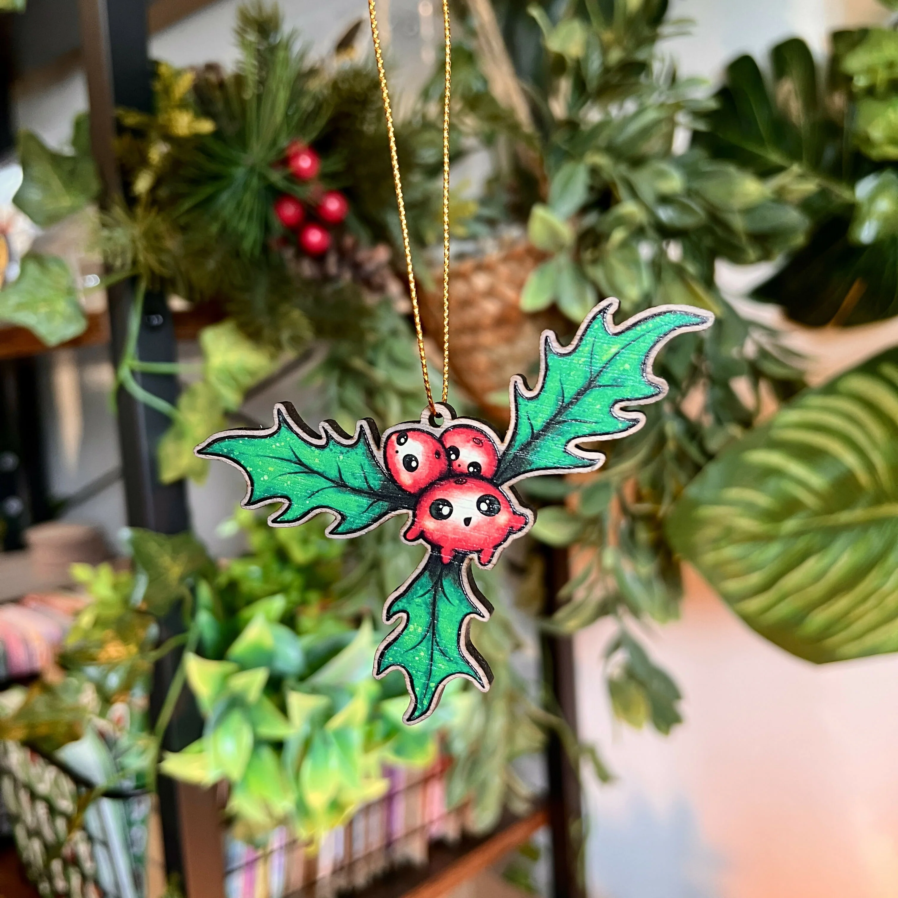 Holly Berries Wooden Decoration