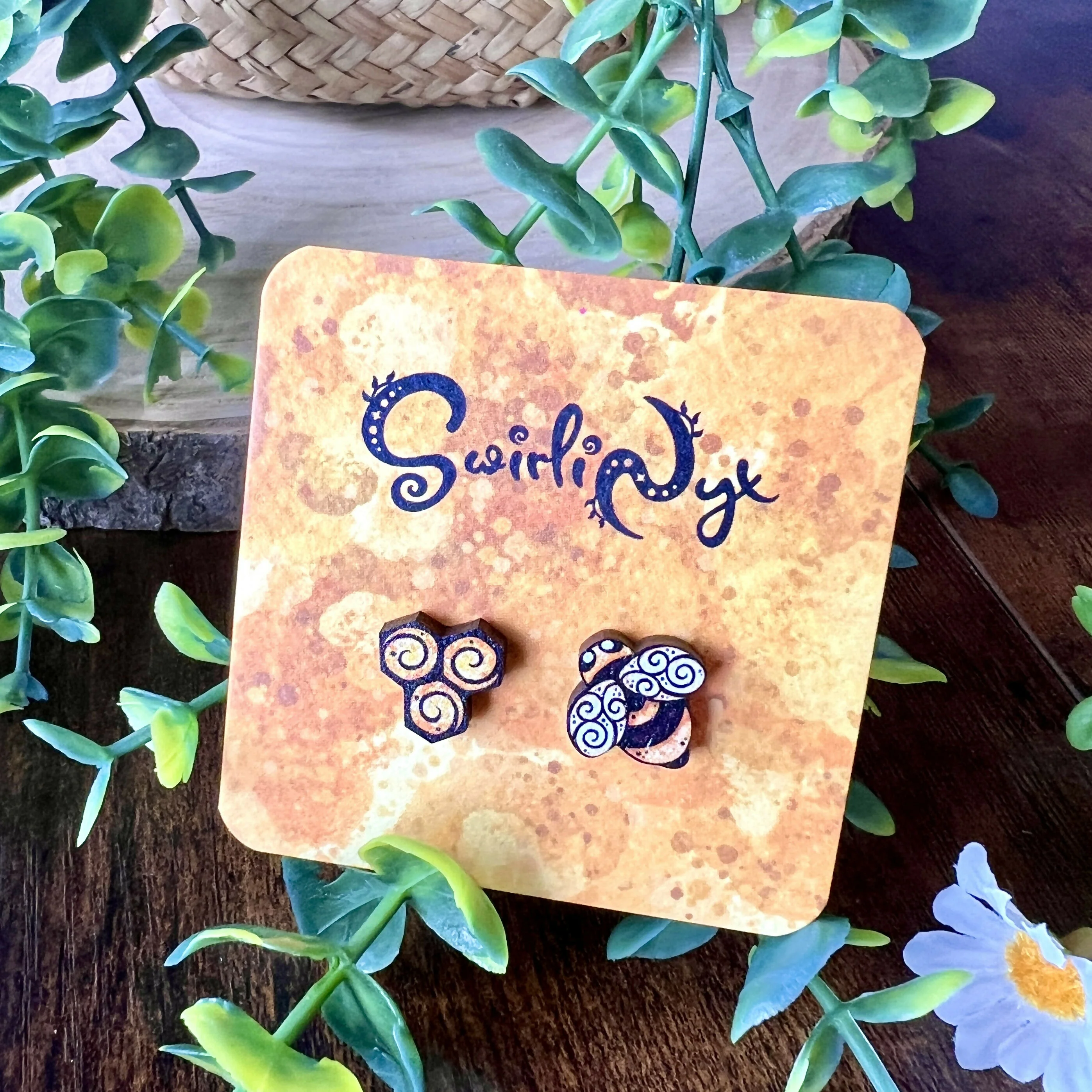 Honey Bee Wooden Earrings - Image 2