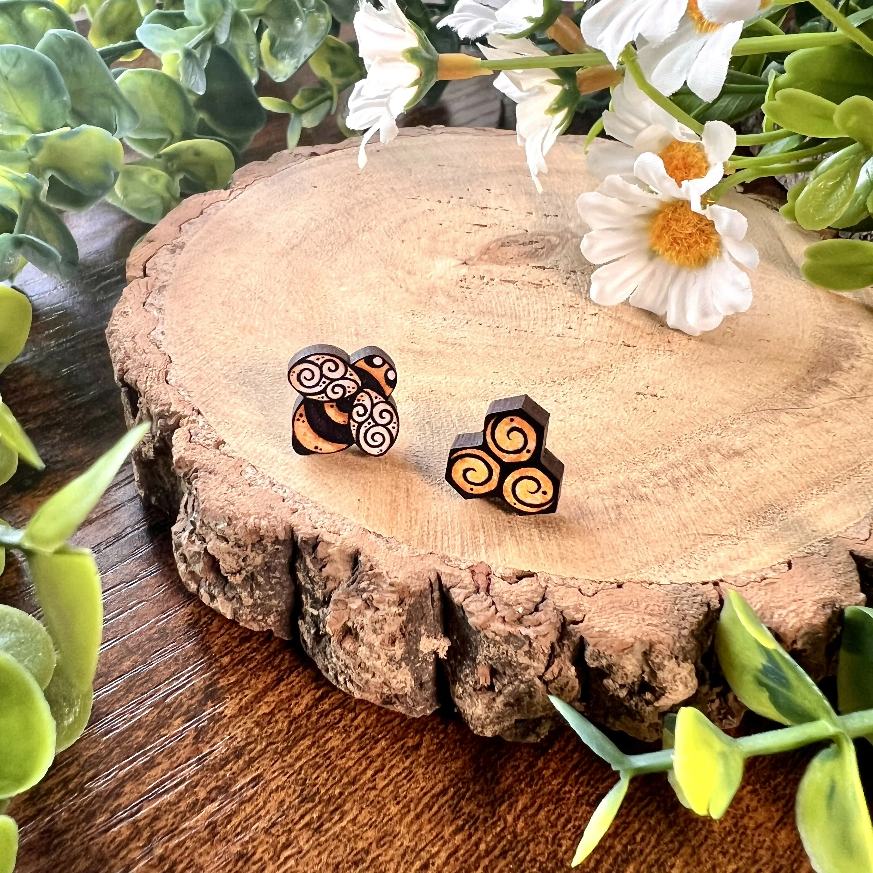 Honey Bee Wooden Earrings - Image 7