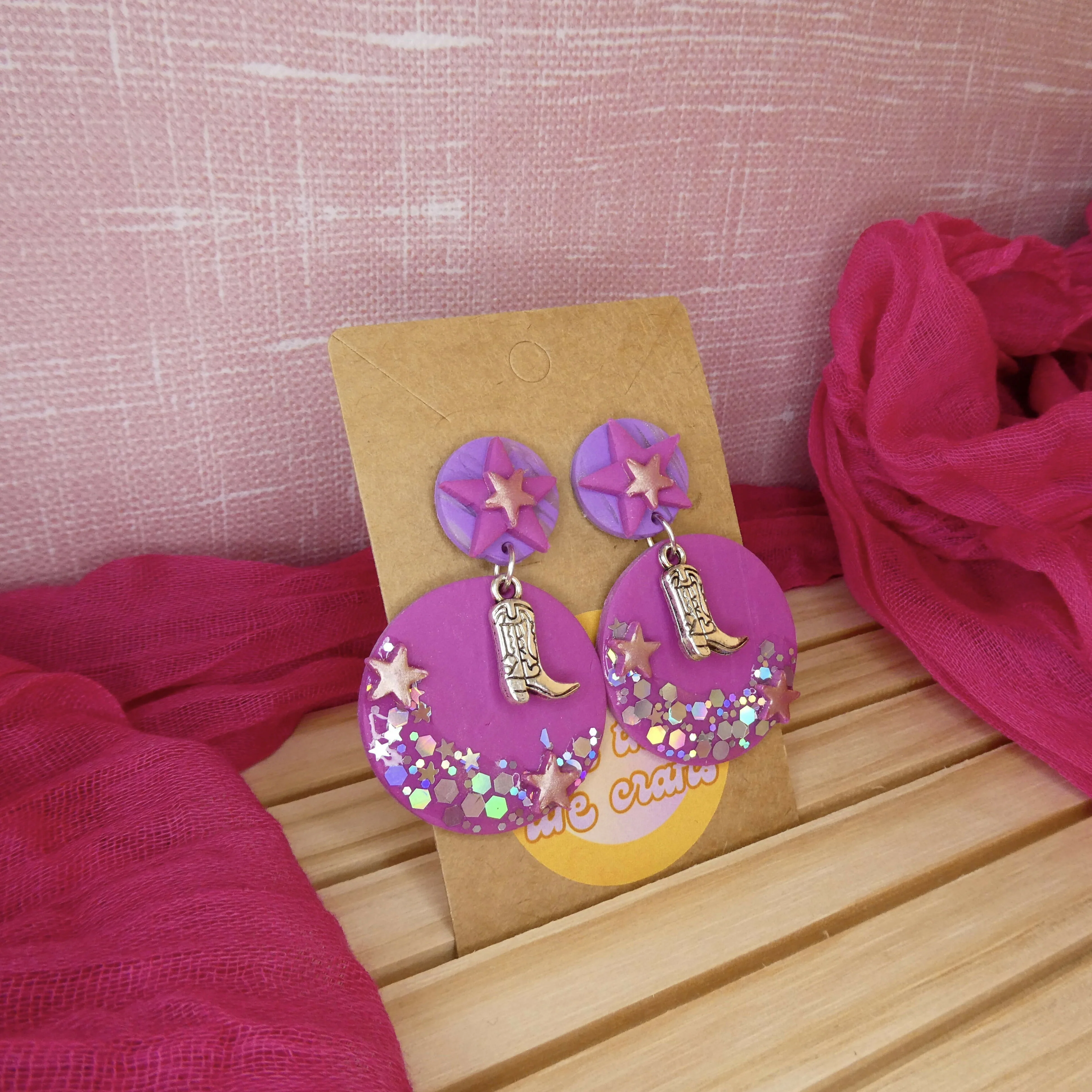 Hot Pink Glitter Cowboy Boot Polymer Clay Earrings