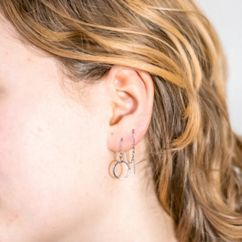 Hypoallergenic Open Stainless Steel Hammered Threader Earrings - Image 2