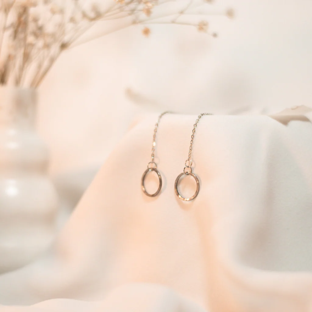 Hypoallergenic Open Stainless Steel Hammered Threader Earrings - Image 3
