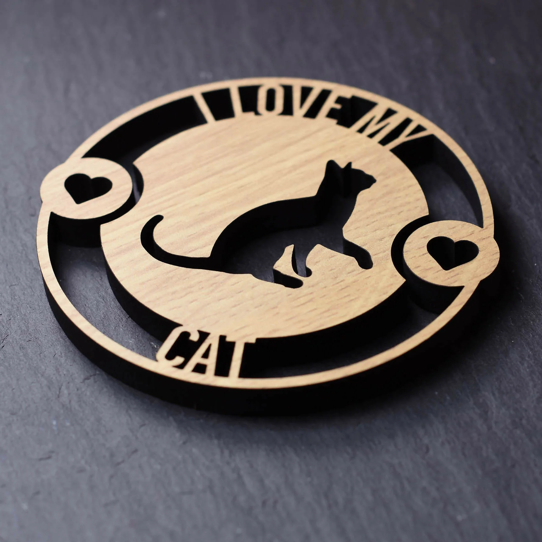 I Love My Cat Laser Cut Wooden Coaster - Image 2