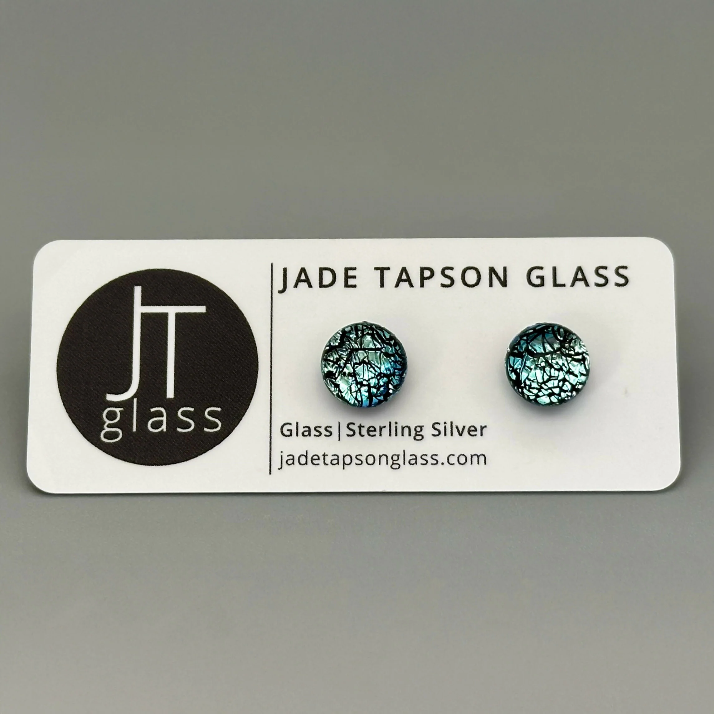 Ice Blue Dichroic Fused Glass Sterling Silver Stud Earrings - Handmade by Jade Tapson Glass.