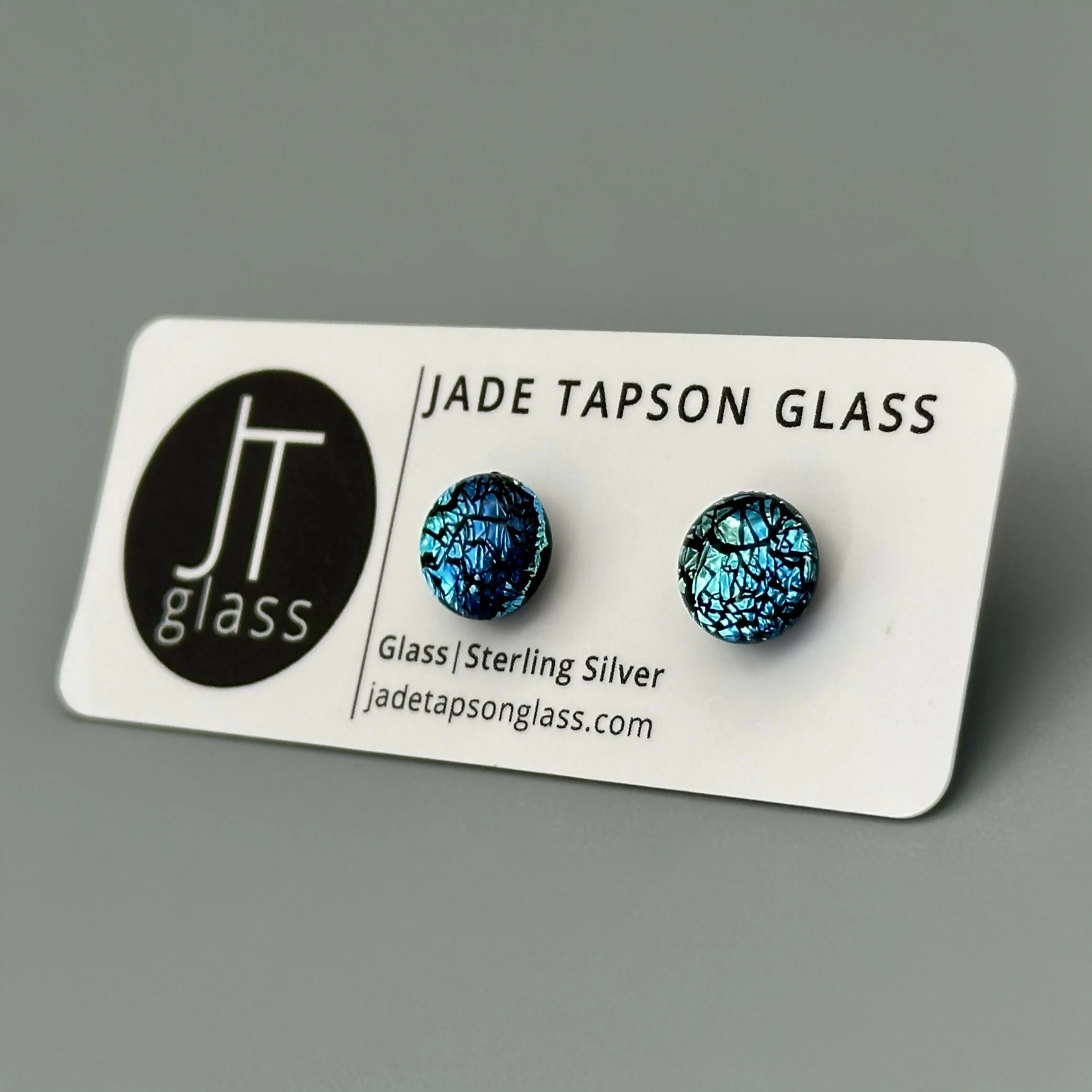 Ice Blue Dichroic Fused Glass Sterling Silver Stud Earrings - Handmade by Jade Tapson Glass. - Image 2