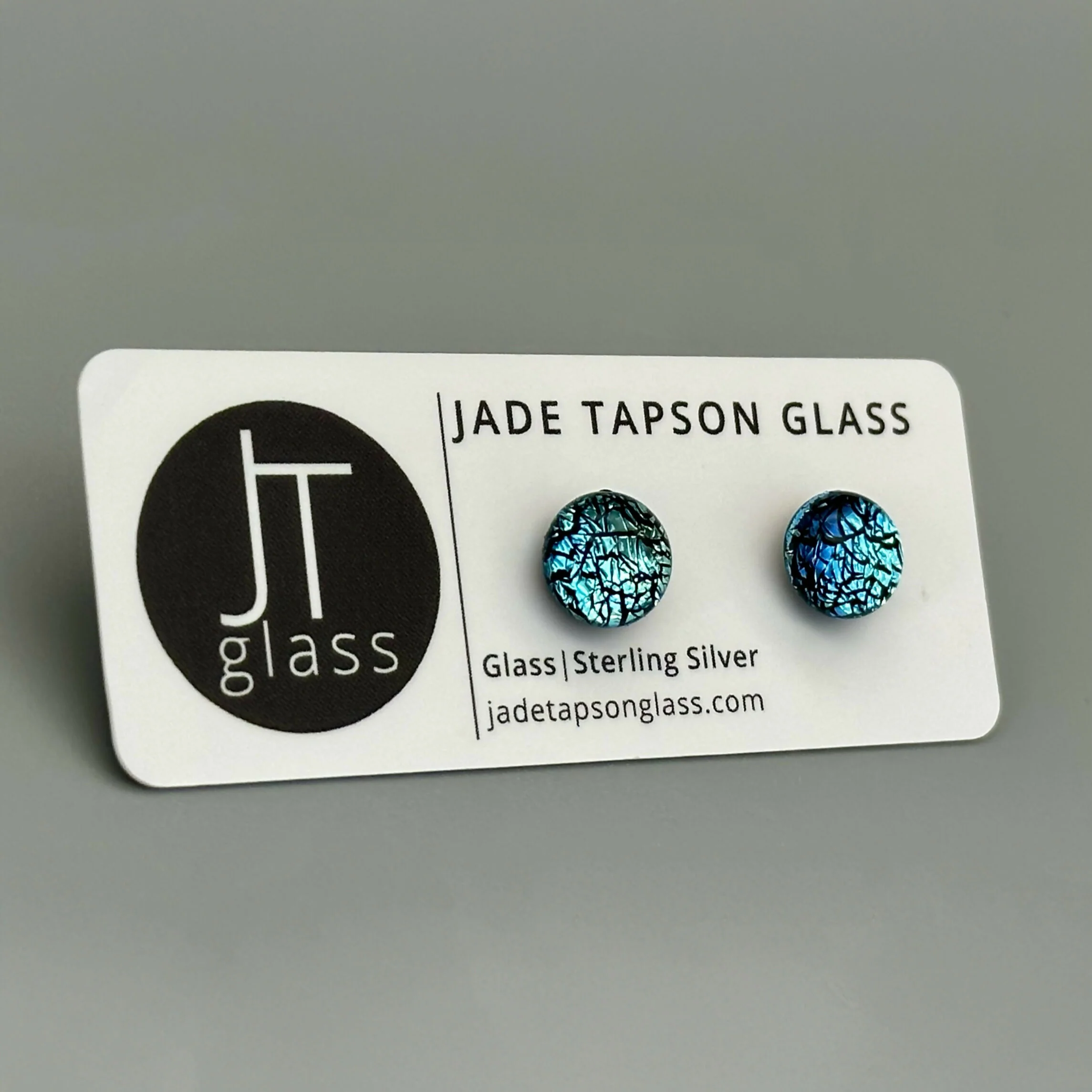 Ice Blue Dichroic Fused Glass Sterling Silver Stud Earrings - Handmade by Jade Tapson Glass. - Image 3
