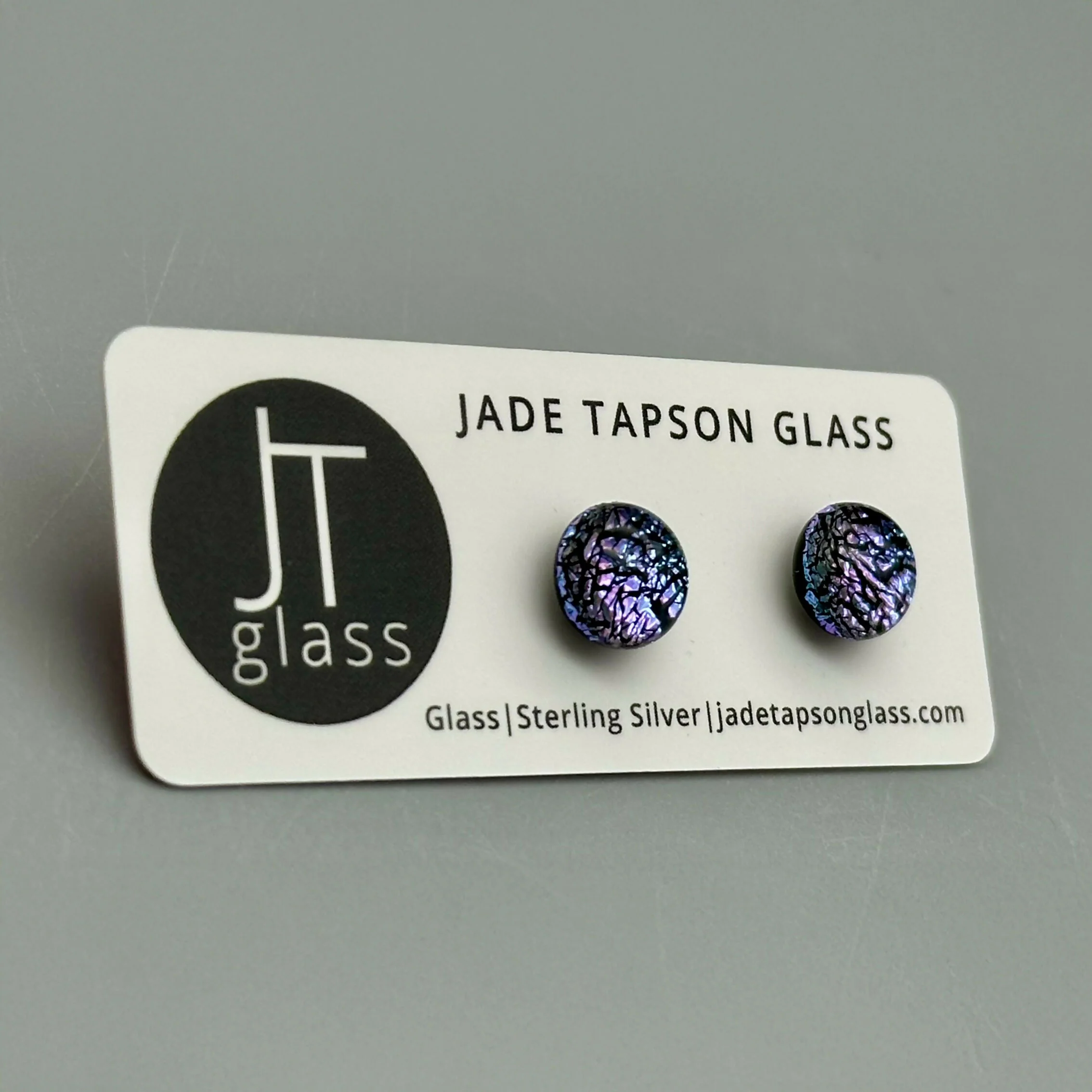 Ice Blue & Purple Dichroic Fused Glass Sterling Silver Stud Earrings - Handmade by Jade Tapson Glass. - Image 3