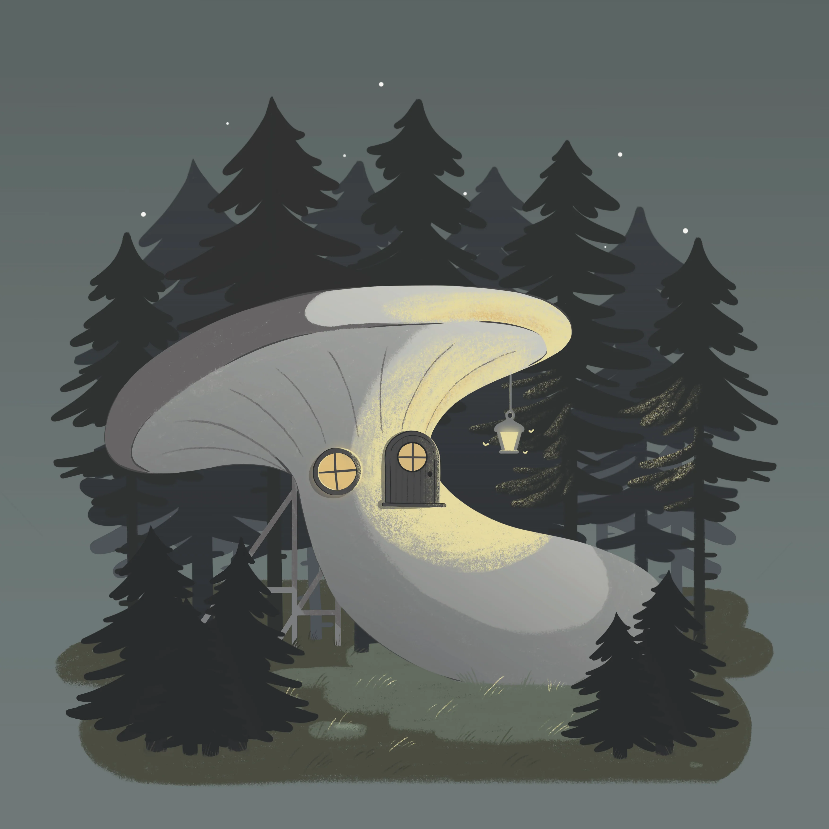 Illustrated Print - Spooky Toadstool, Fantasy Mushroom House