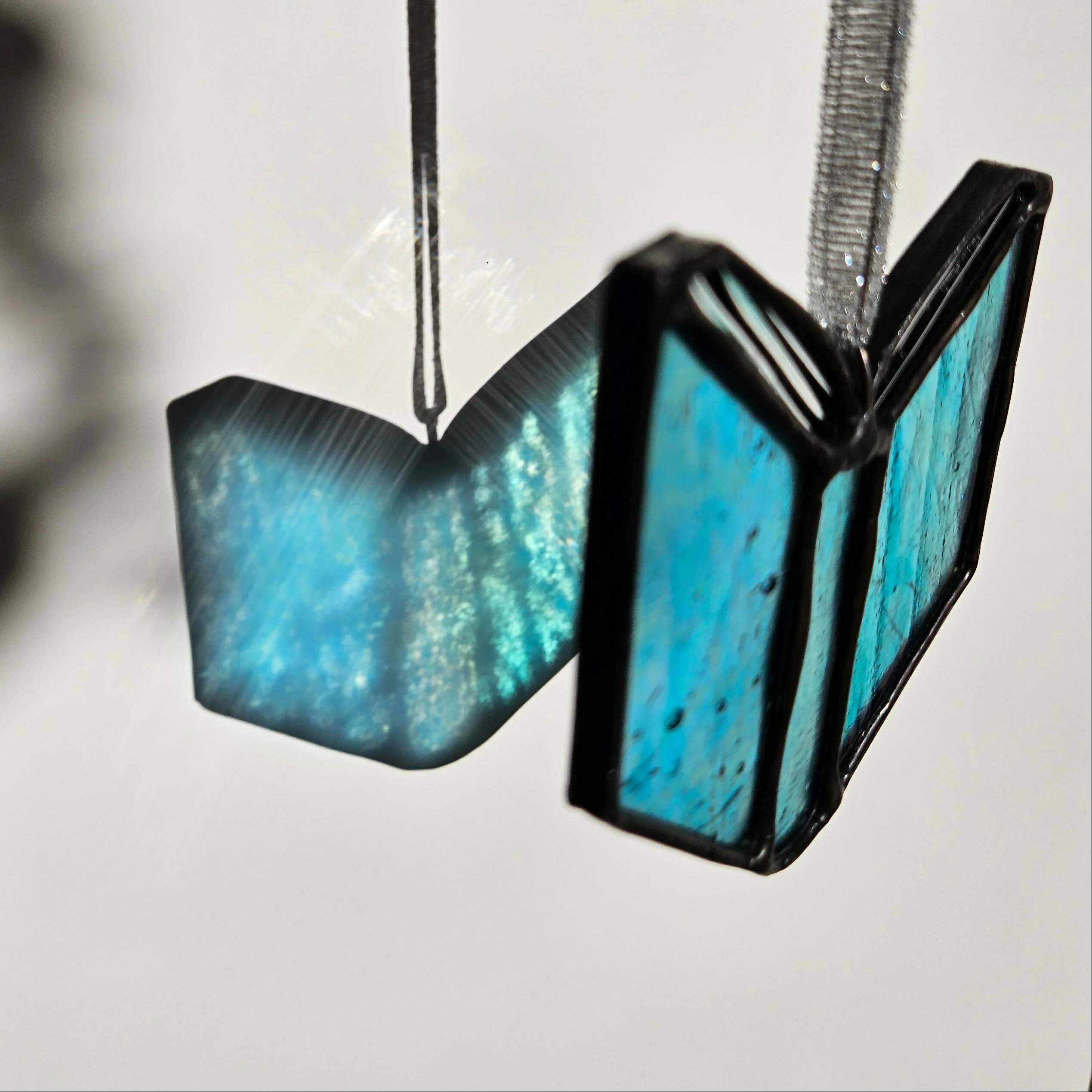Iridescent Blue Book Stained Glass Suncatcher - Image 3