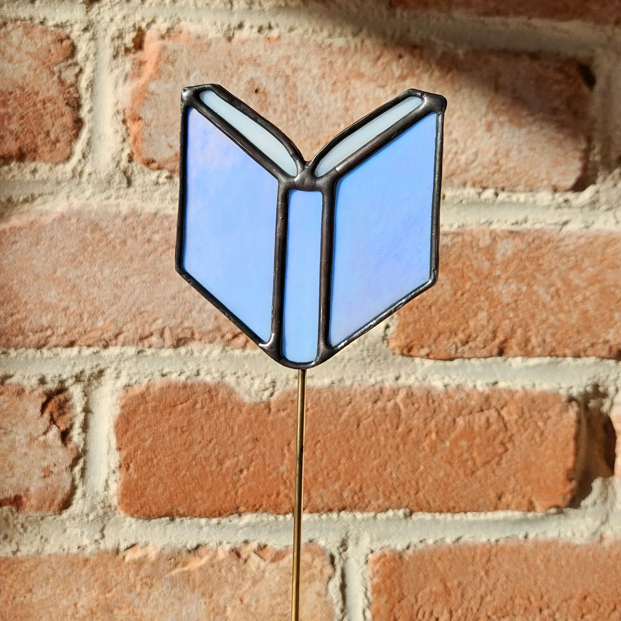 Iridescent Lilac Book Stained Glass Plantstake - Image 2
