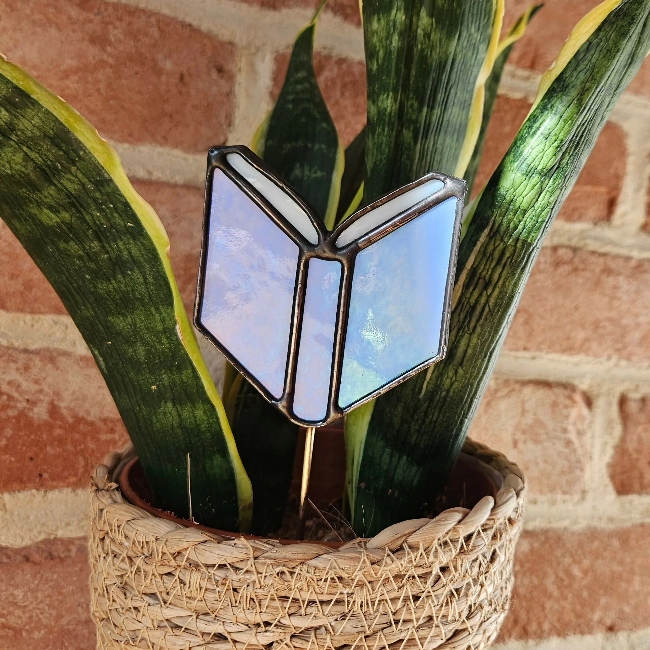Iridescent Lilac Book Stained Glass Plantstake - Image 3
