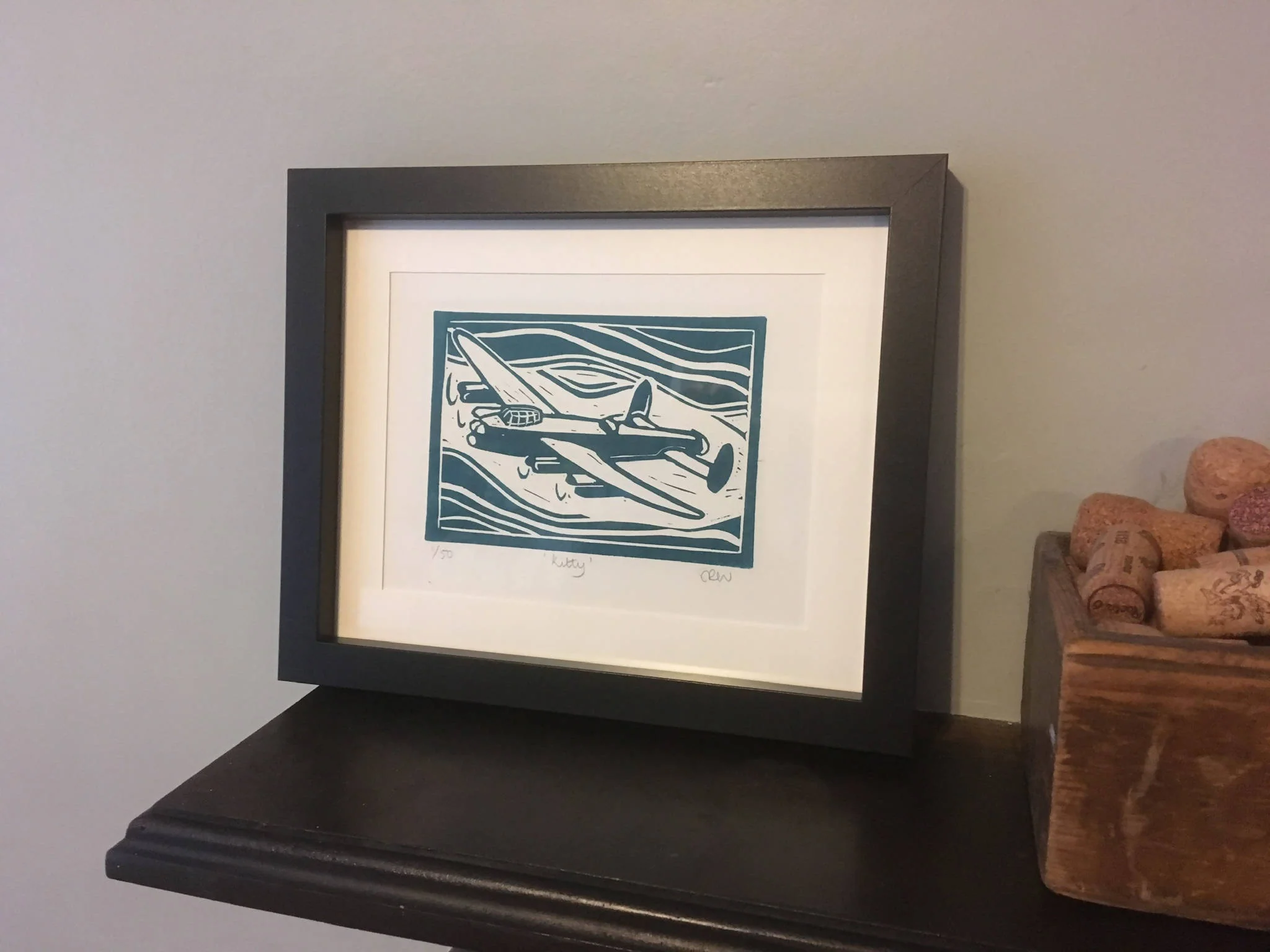 Lancaster Bomber Framed Lino Cut Print - Image 2