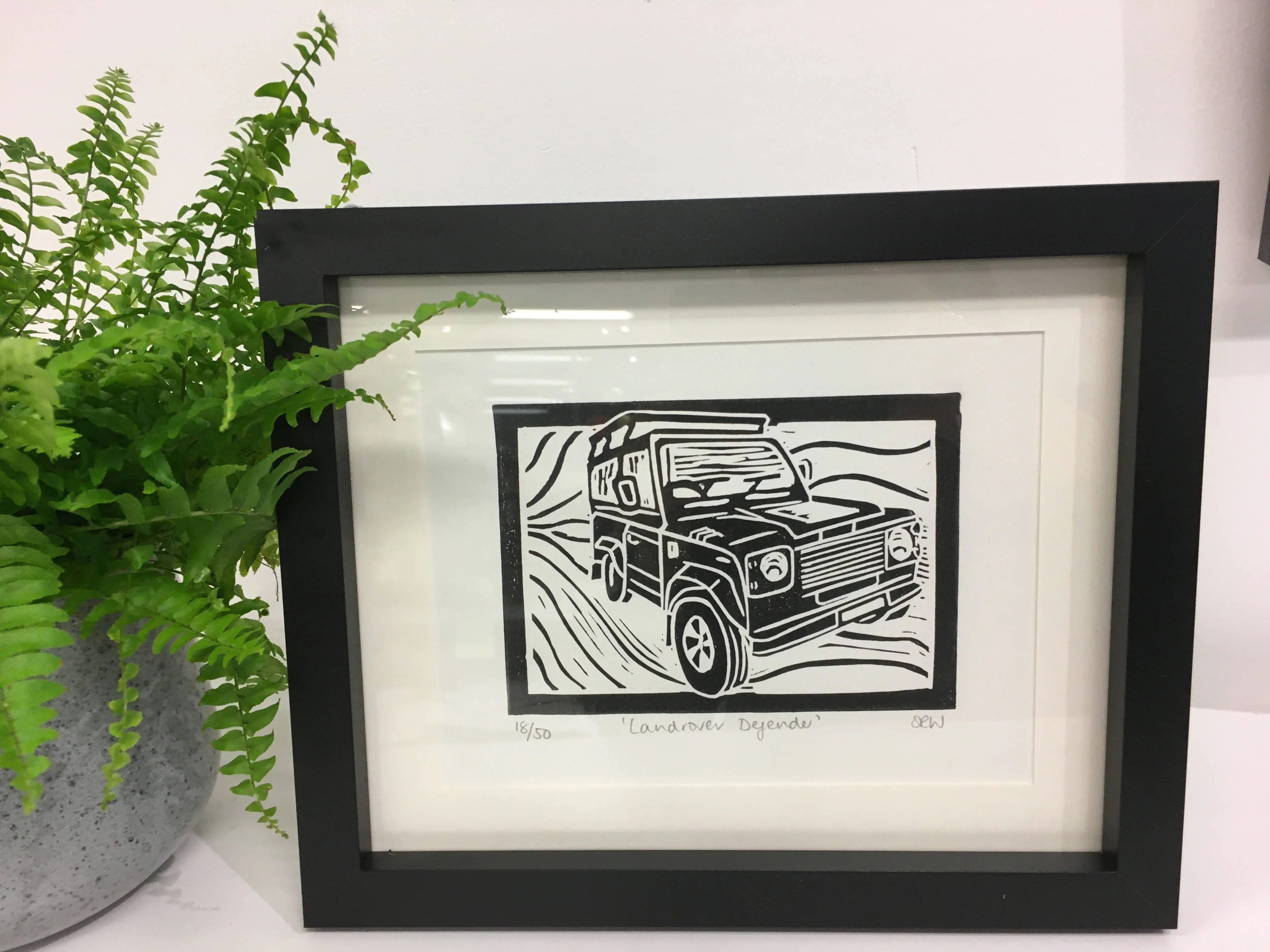 Land Rover Defender Framed Lino Cut Print - Image 3