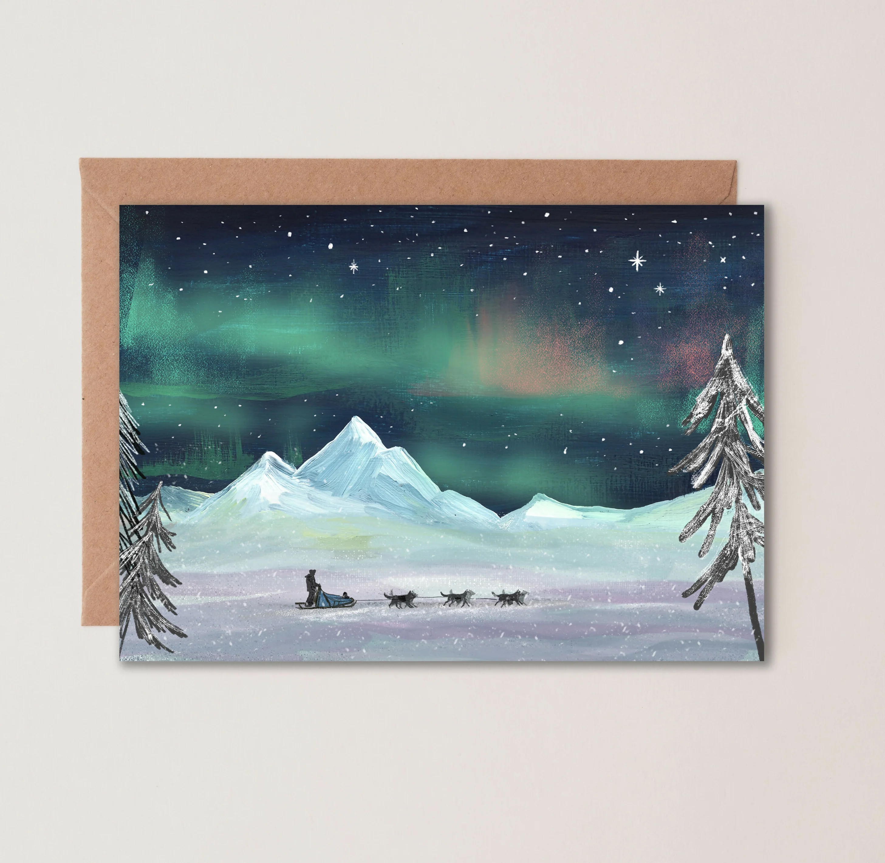 Lapland Sledding Illustrated Greetings Card