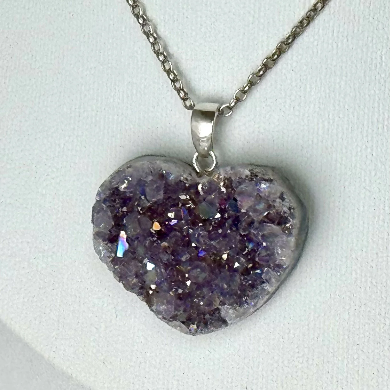 Large Druzy Amethyst Heart Necklace - Image 2