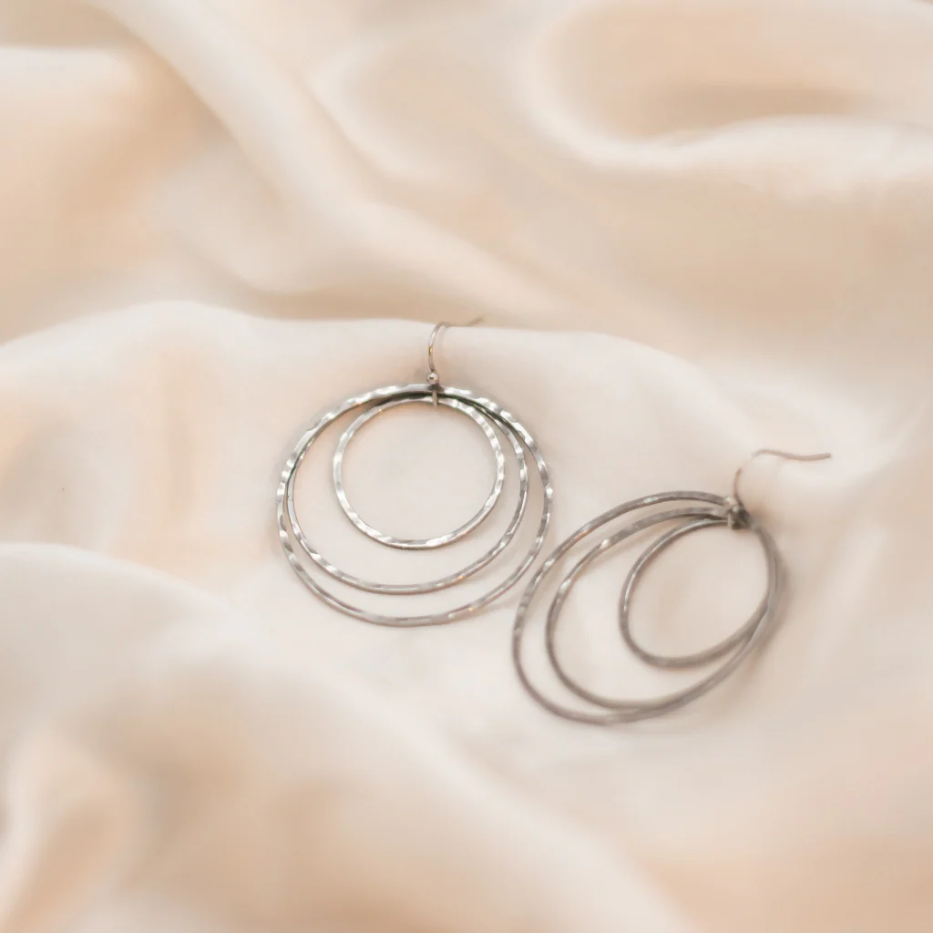 Large Stainless Steel Triple Circle Stainless Steel Earrings - Image 2