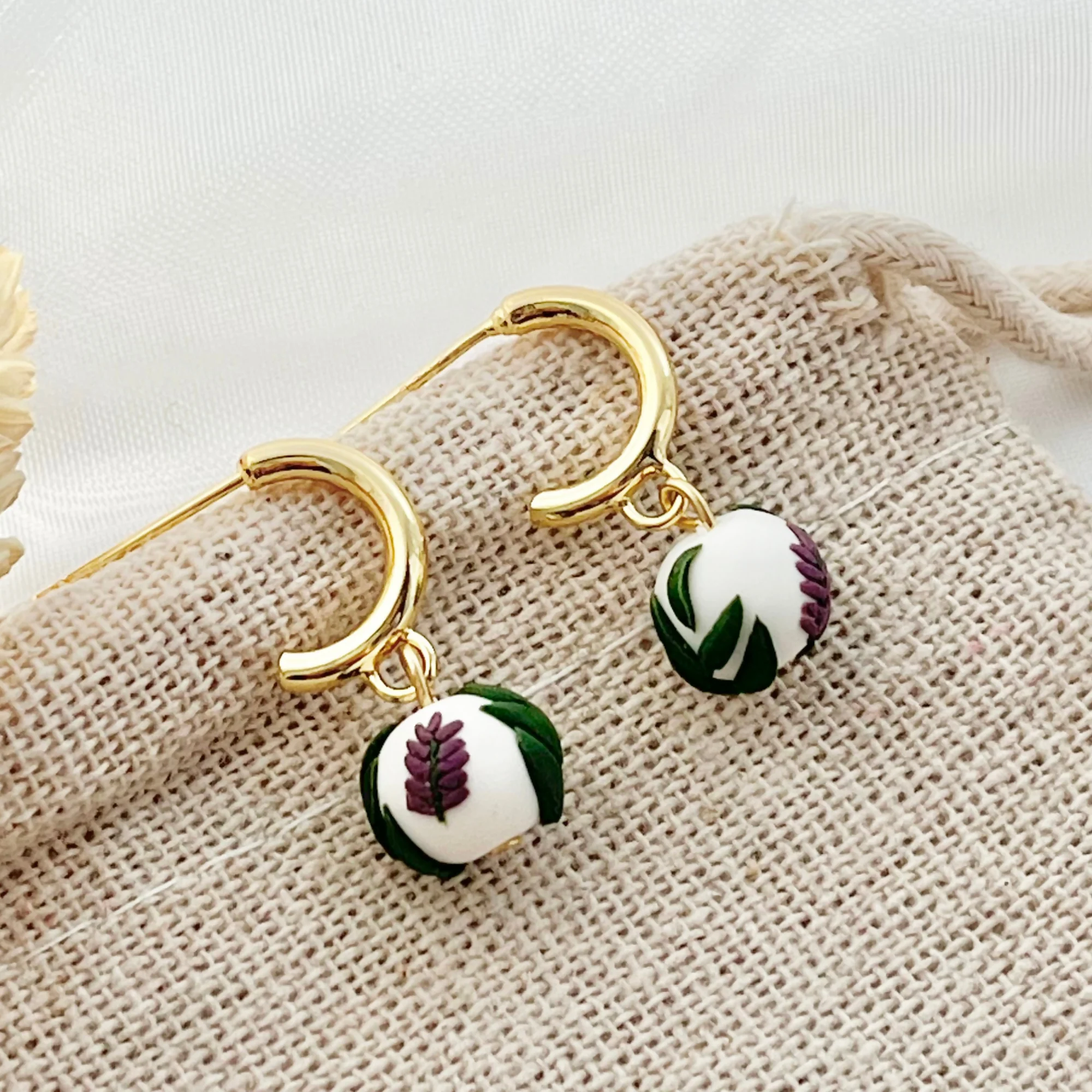 Lavender No. 1 - Handmade Polymer Clay Earrings - Image 2