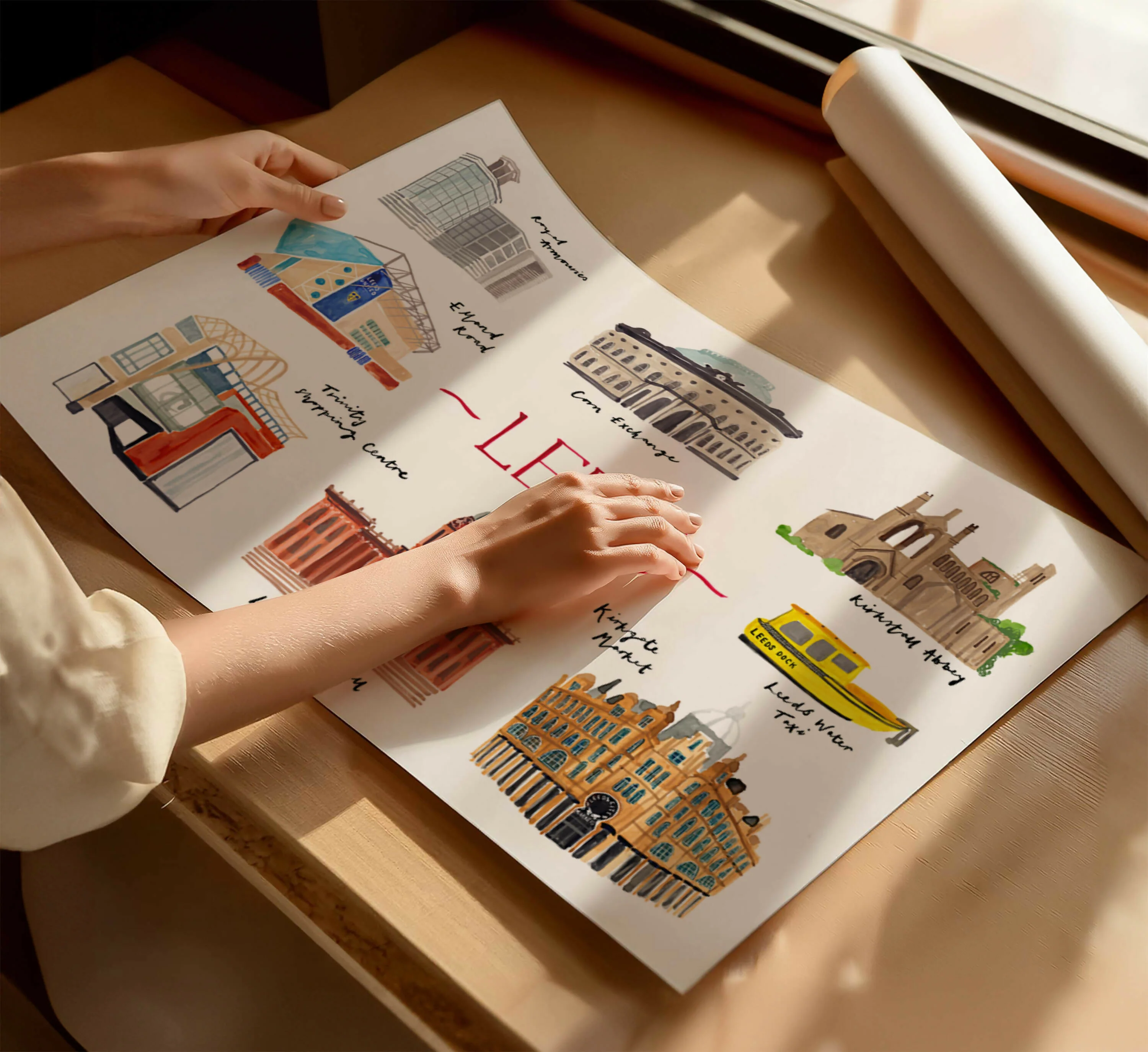 Leeds Landmarks Hand Painted Art Print - Image 3