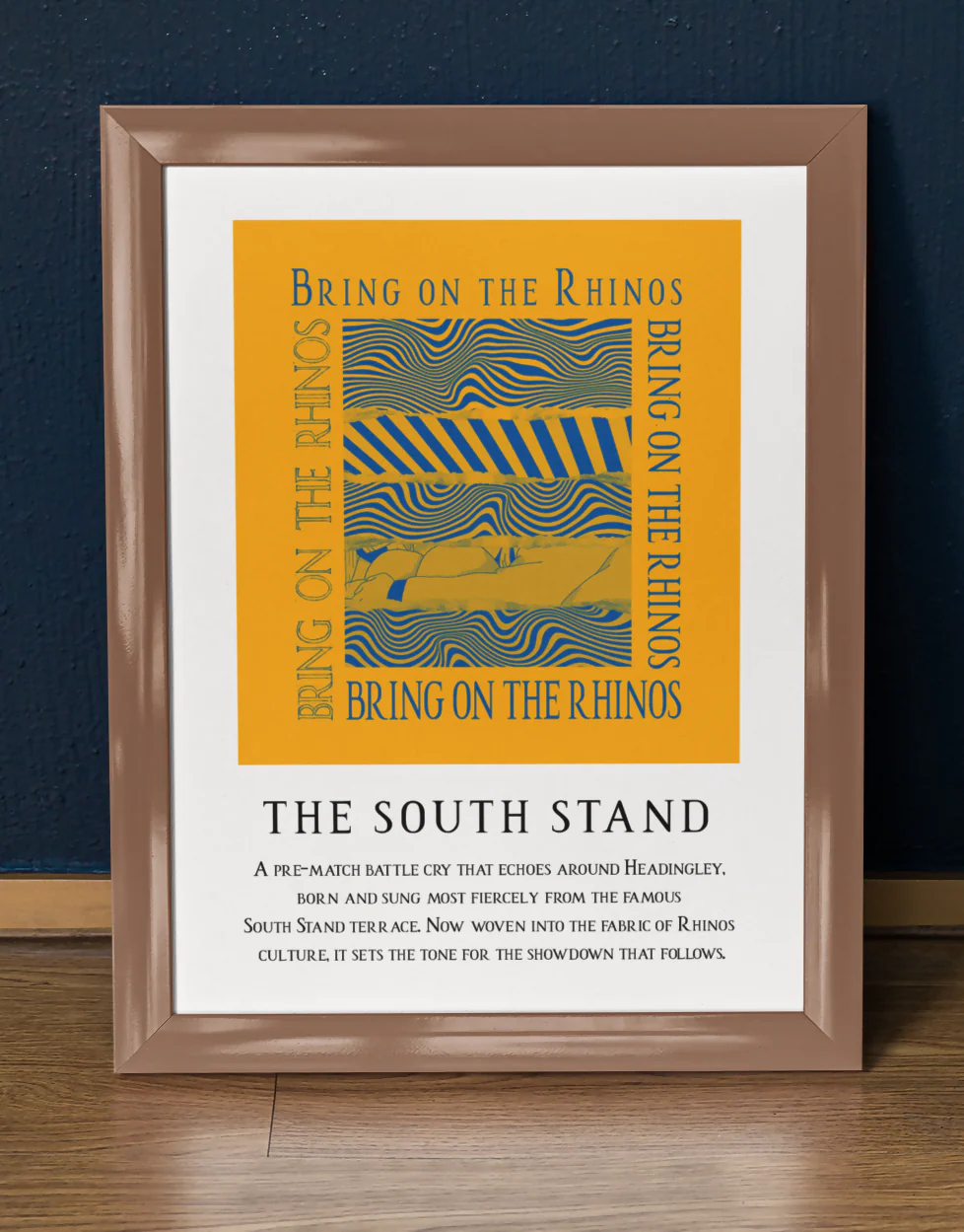 Leeds Rhinos Art Print BRING ON THE RHINOS LYRICS Design in Amber - Image 2