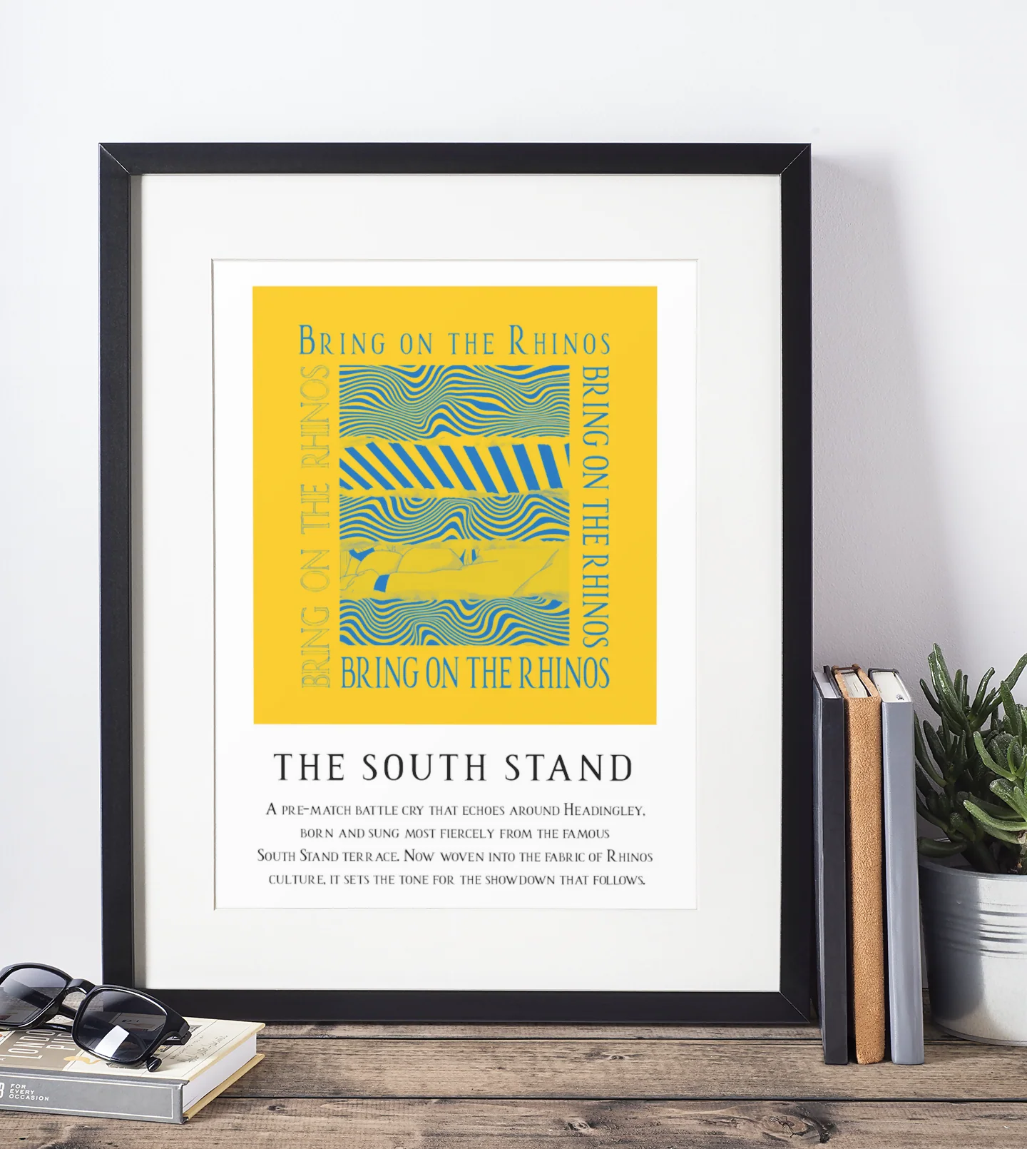 Leeds Rhinos Art Print BRING ON THE RHINOS LYRICS Design in Amber - Image 3