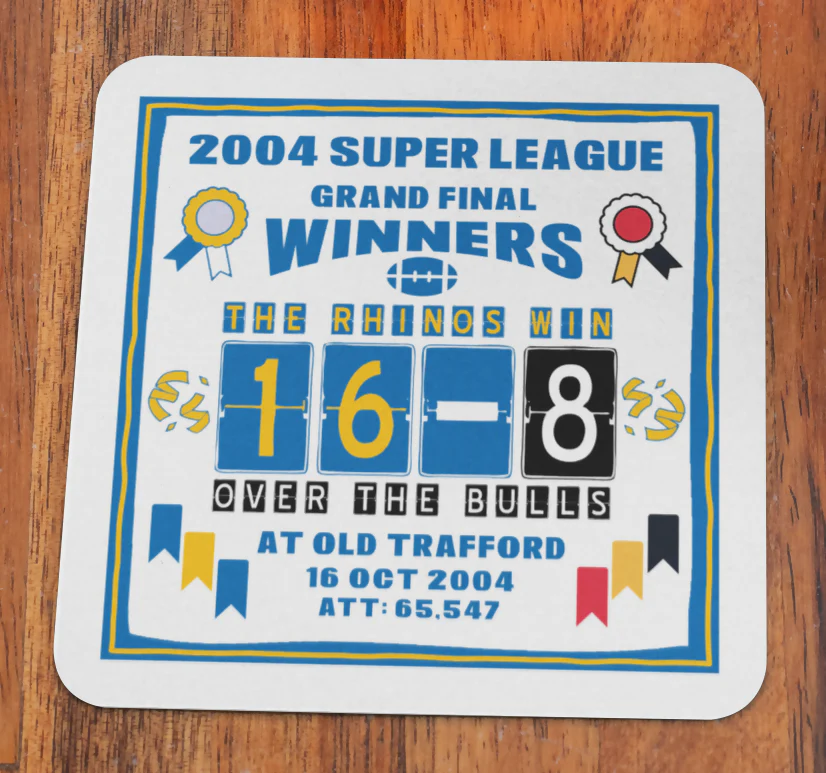 Leeds Rhinos Coaster SCORELINE Design SET OF 2 - Image 2