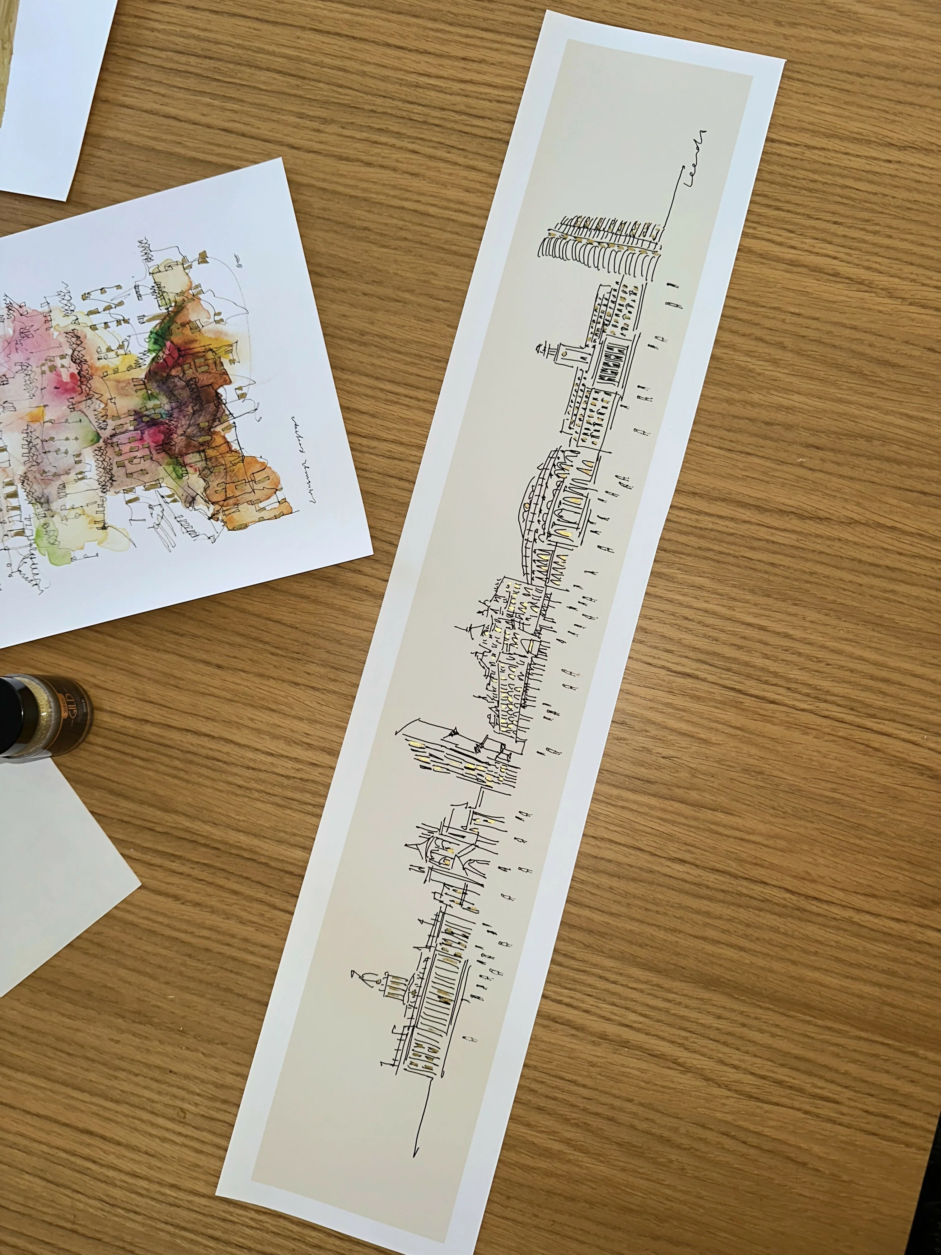 Leeds Skyline Panoramic Gold Details Art Print - Image 3