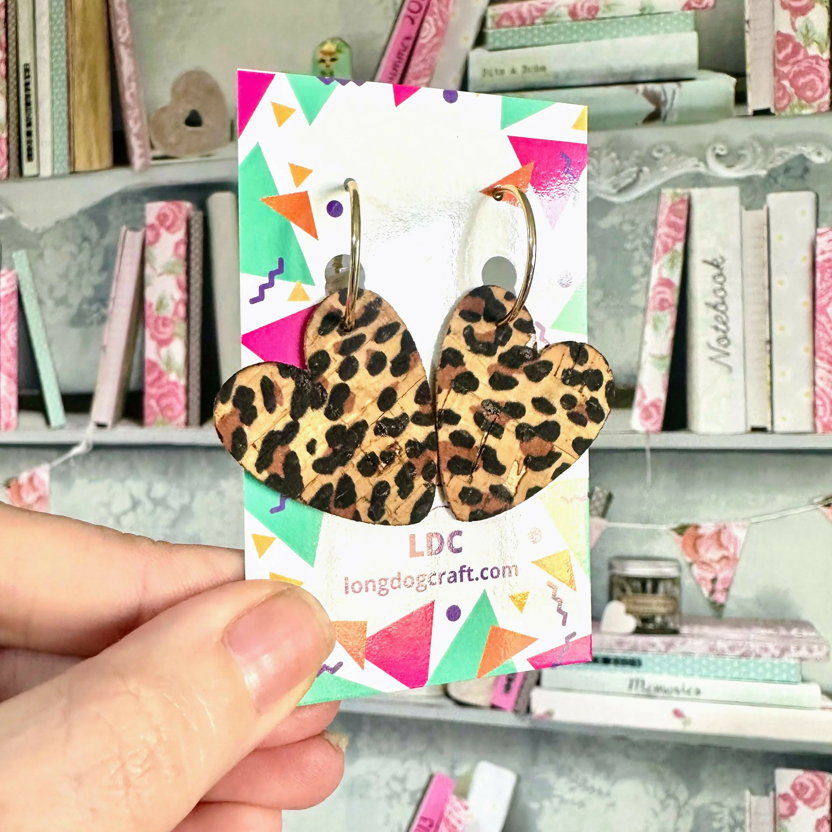 Leopard Cork Heart Hoops - Image 2