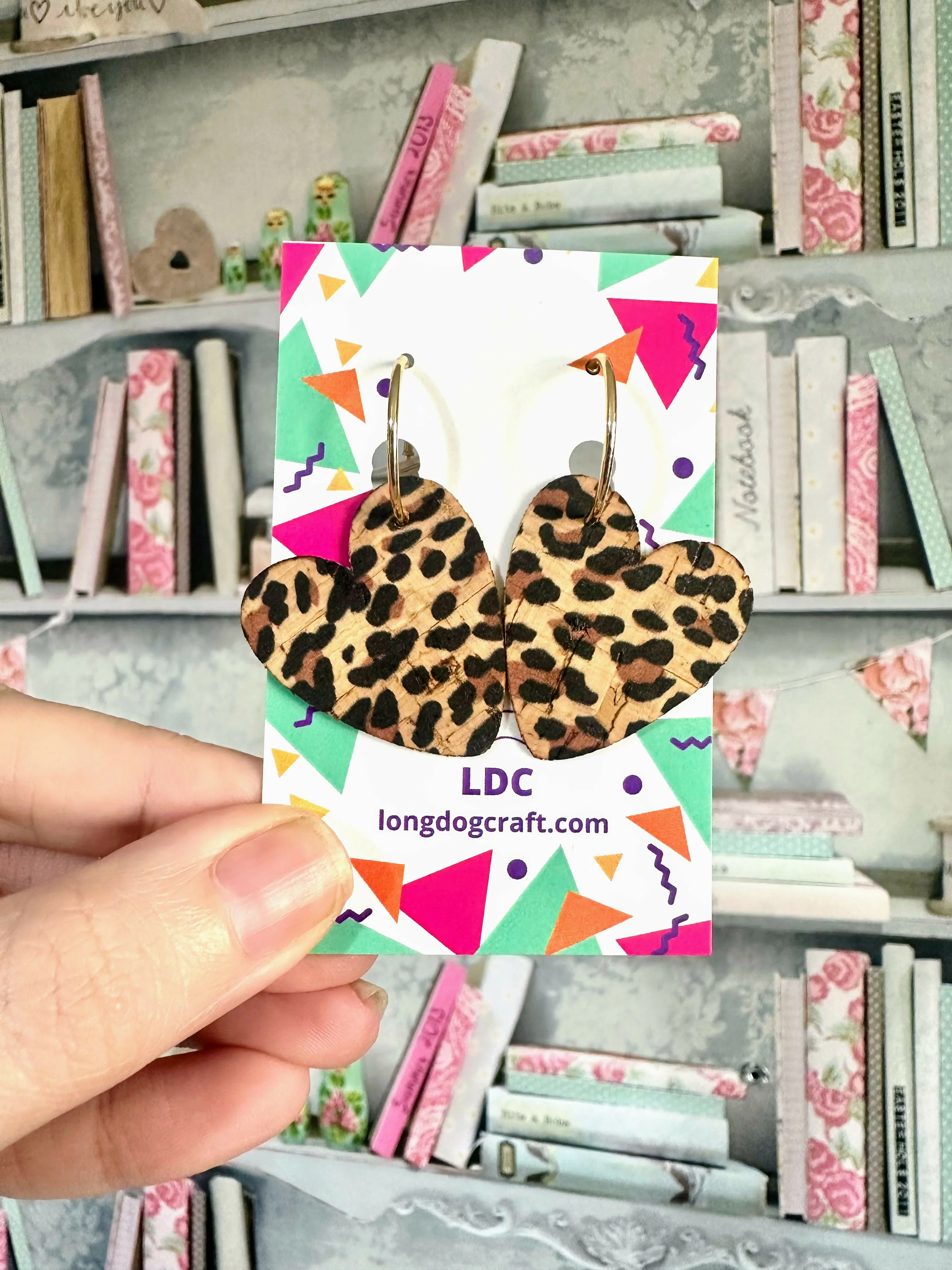 Leopard Cork Heart Hoops - Image 3