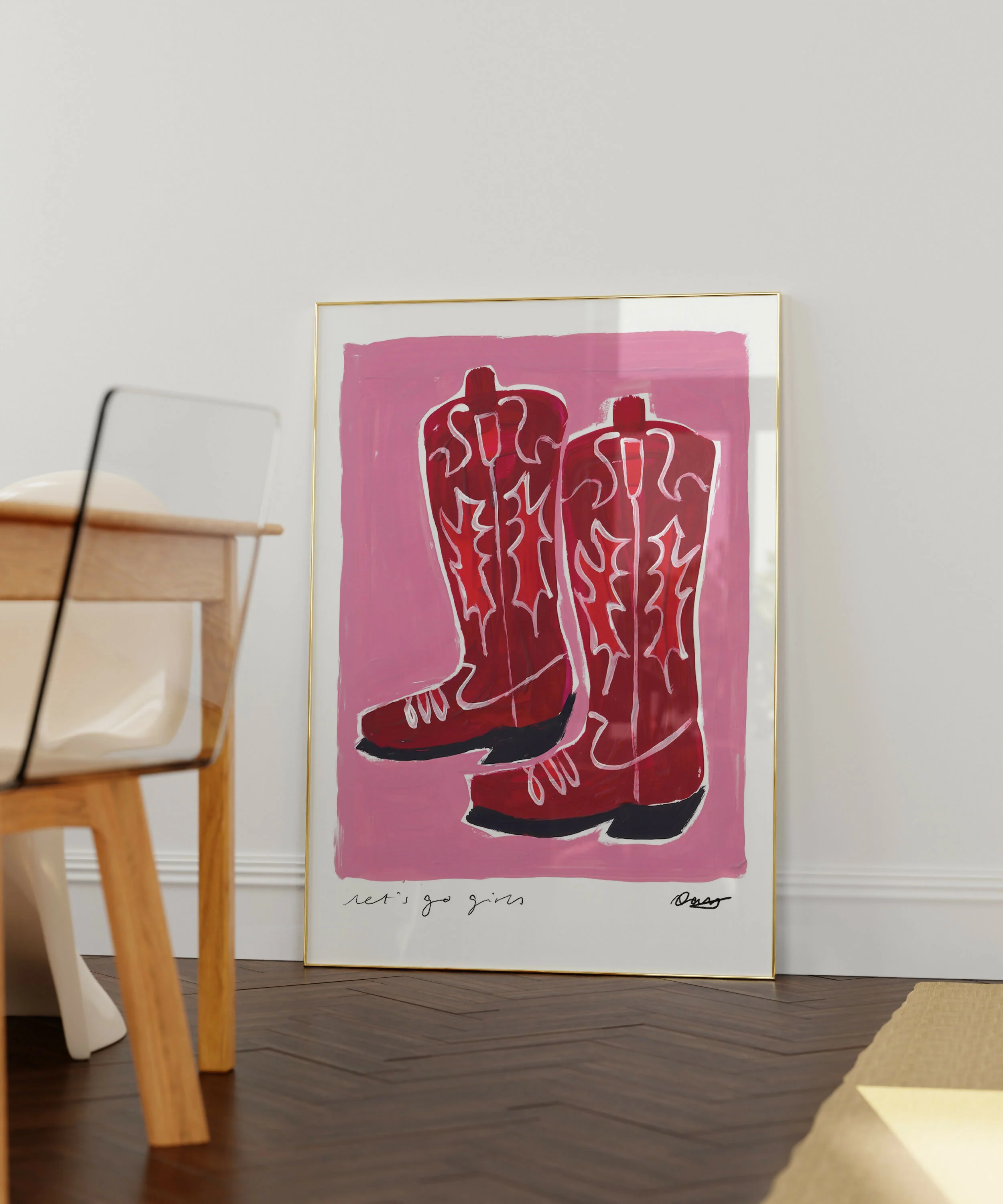 Let's Go Girls Cowboy Boots Pink Art Print - Image 3