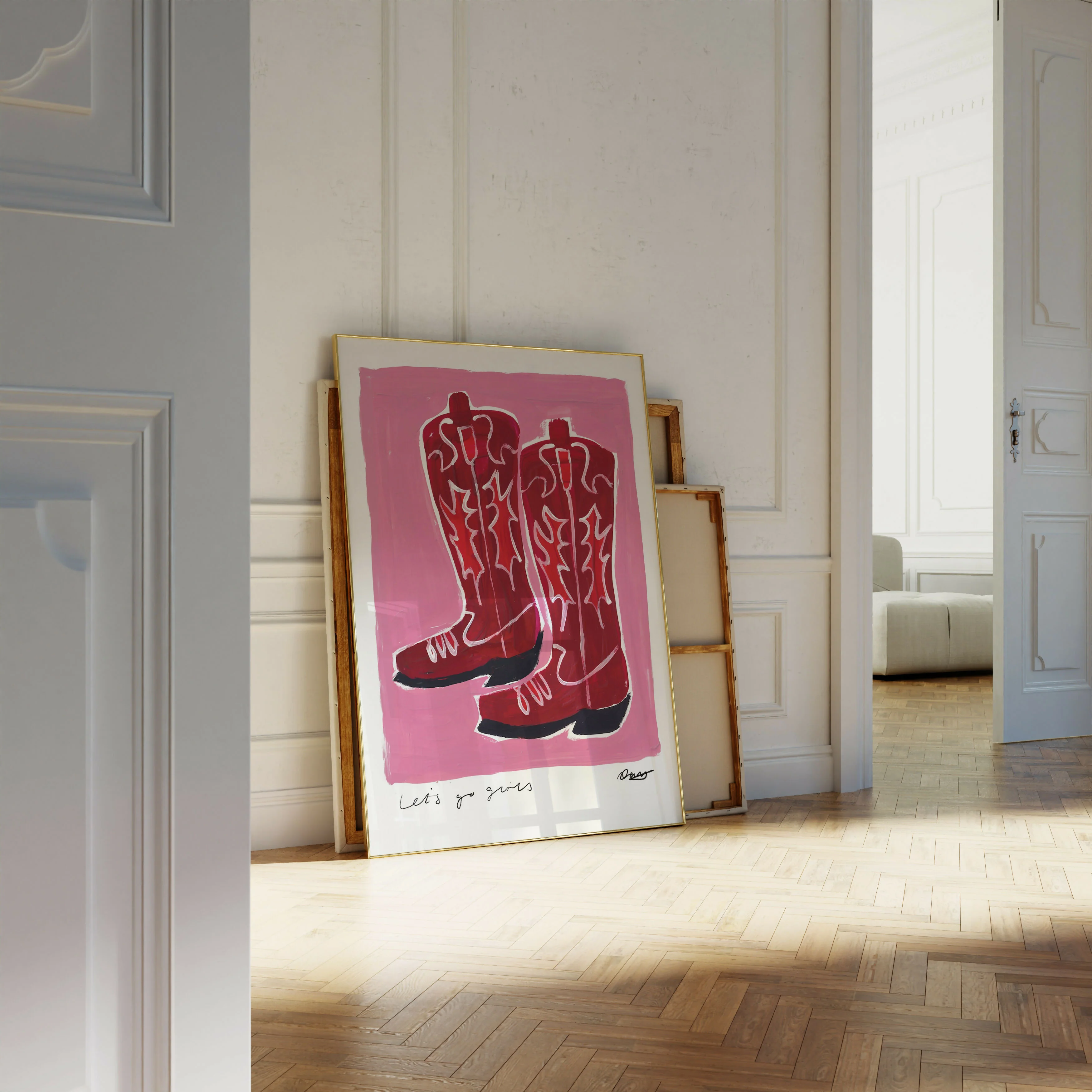 Let's Go Girls Cowboy Boots Pink Art Print - Image 4