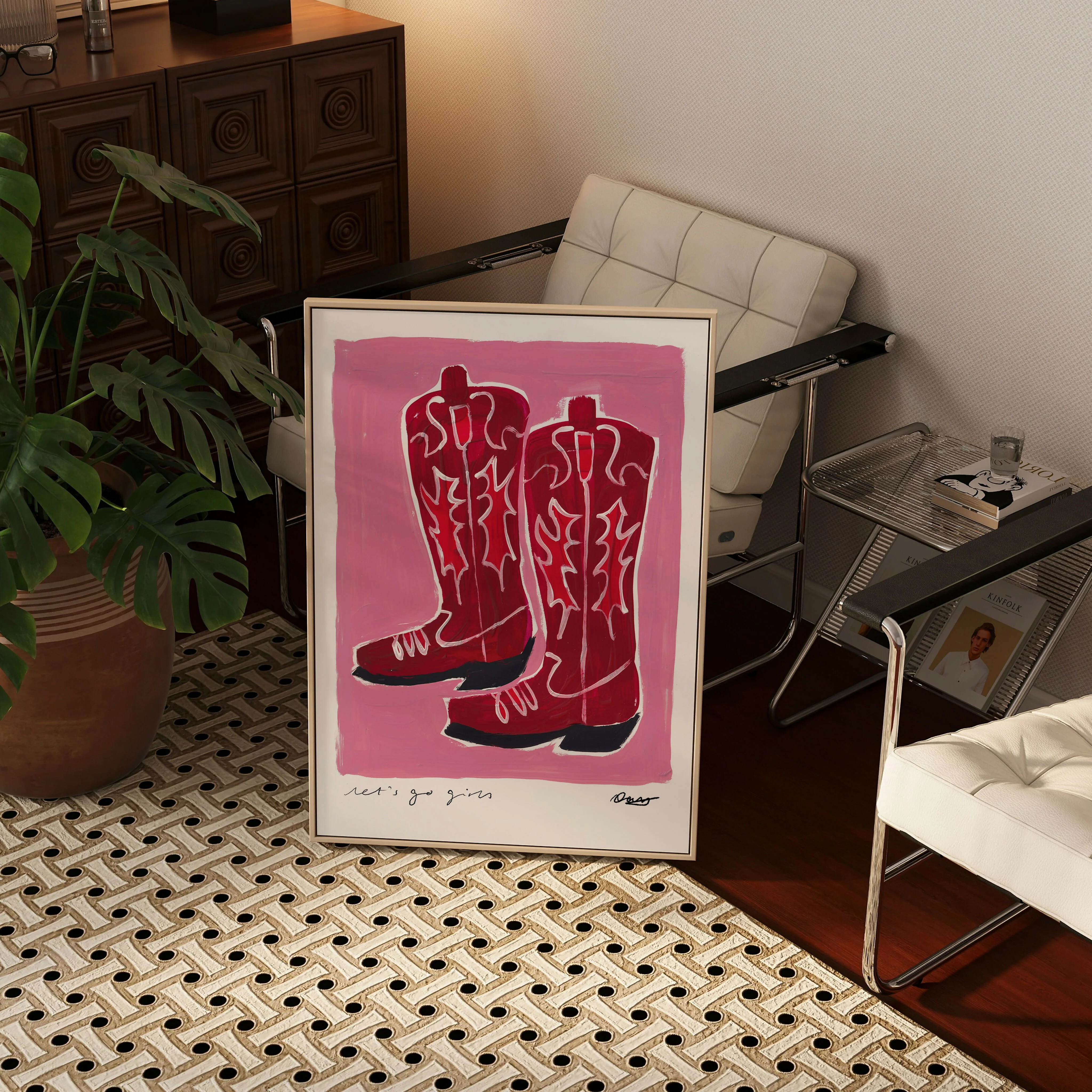 Let's Go Girls Cowboy Boots Pink Art Print - Image 5