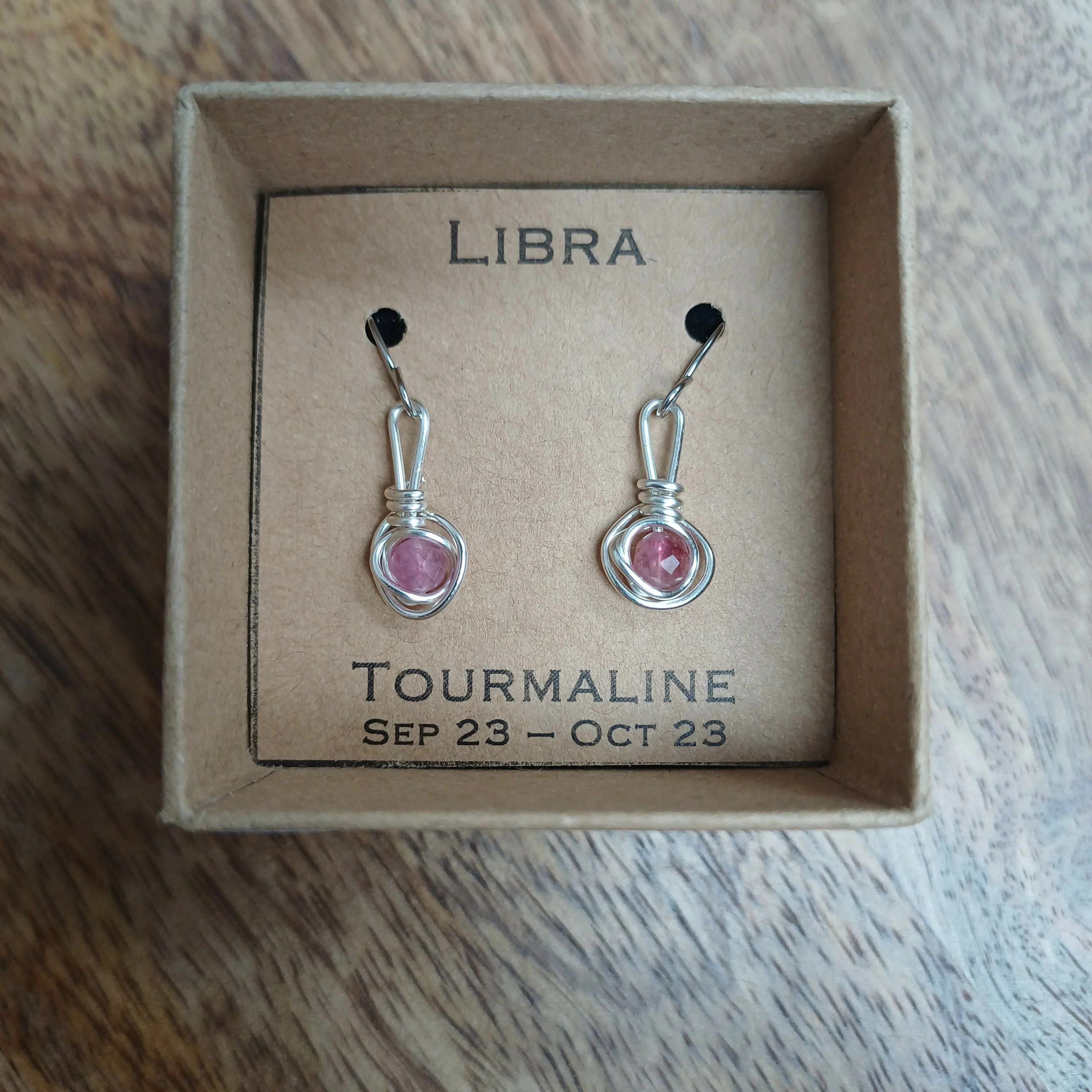 Libra Tourmaline Zodiac Wire Wrapped Earrings