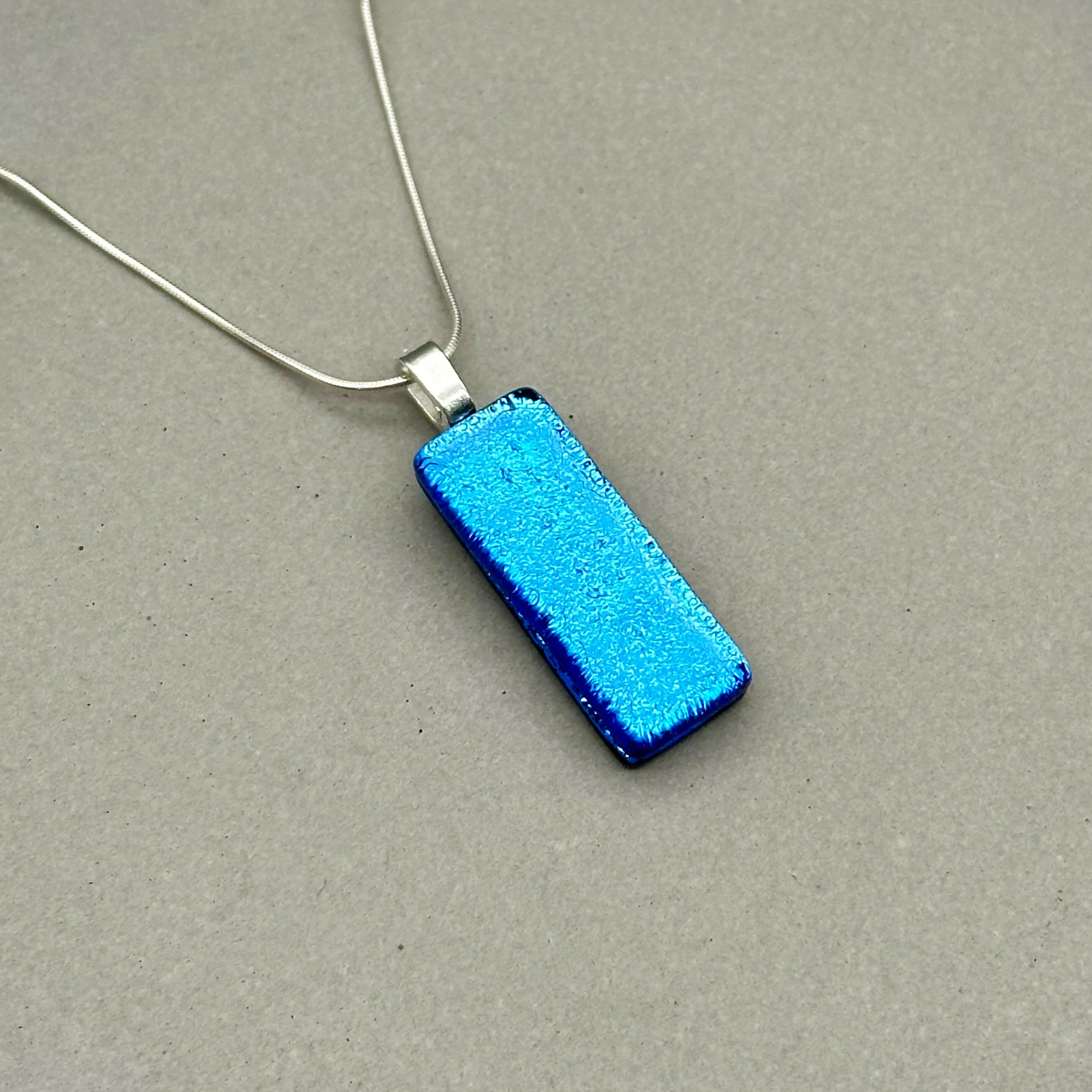 Light Blue Dichroic Fused Glass Pendant with Silver Plated Chain - Handmade by Jade Tapson Glass. - Image 2