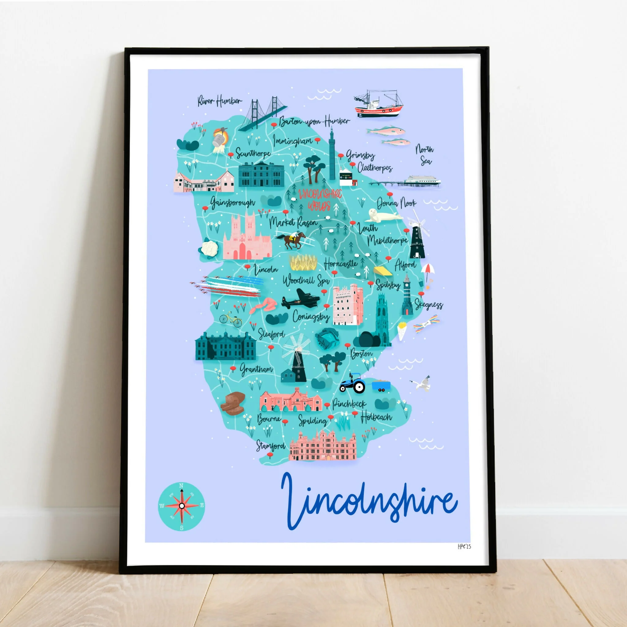 Lincolnshire Map Art Print