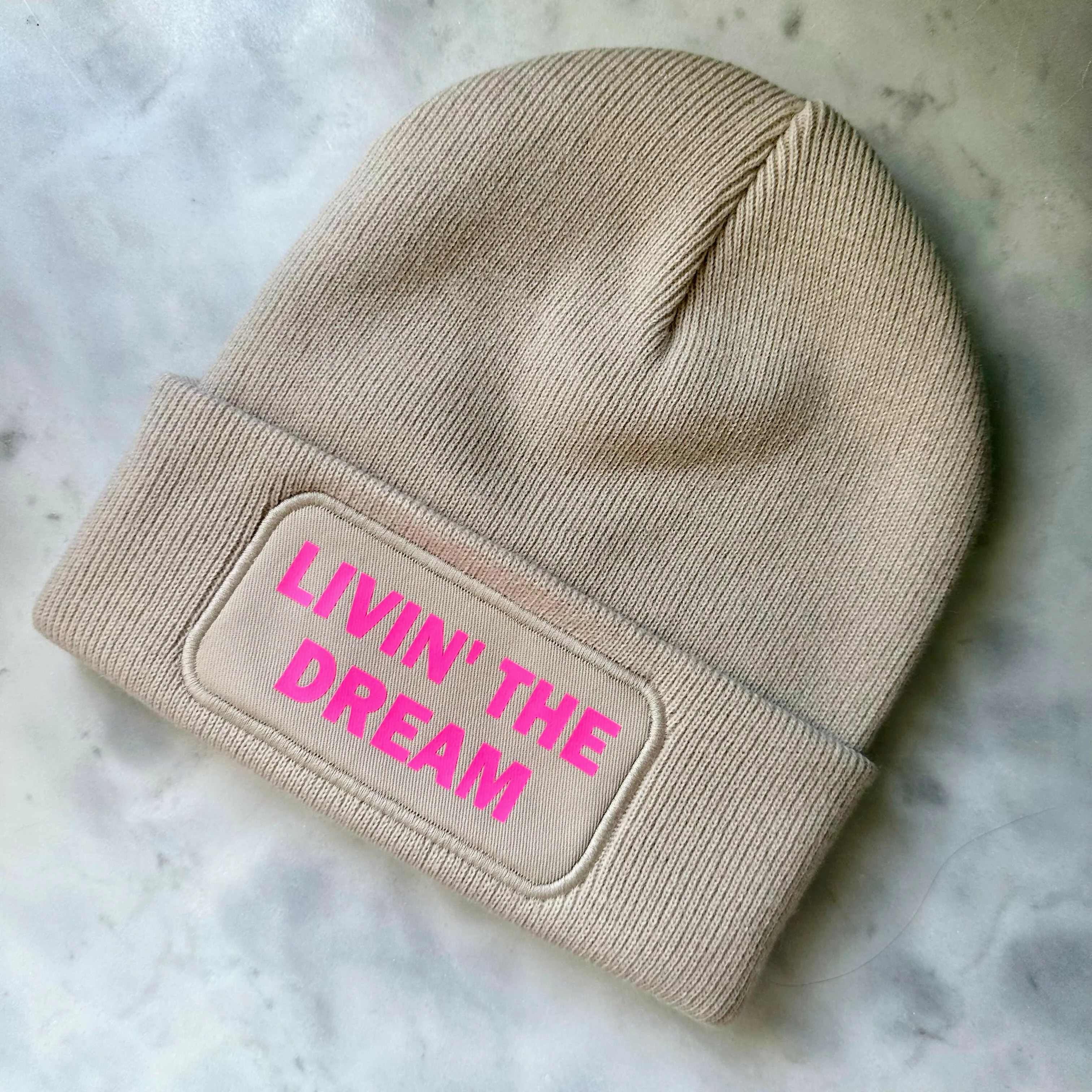 Livin The Dream Cuffed Rectangular Patch Beanie Hat - Image 2