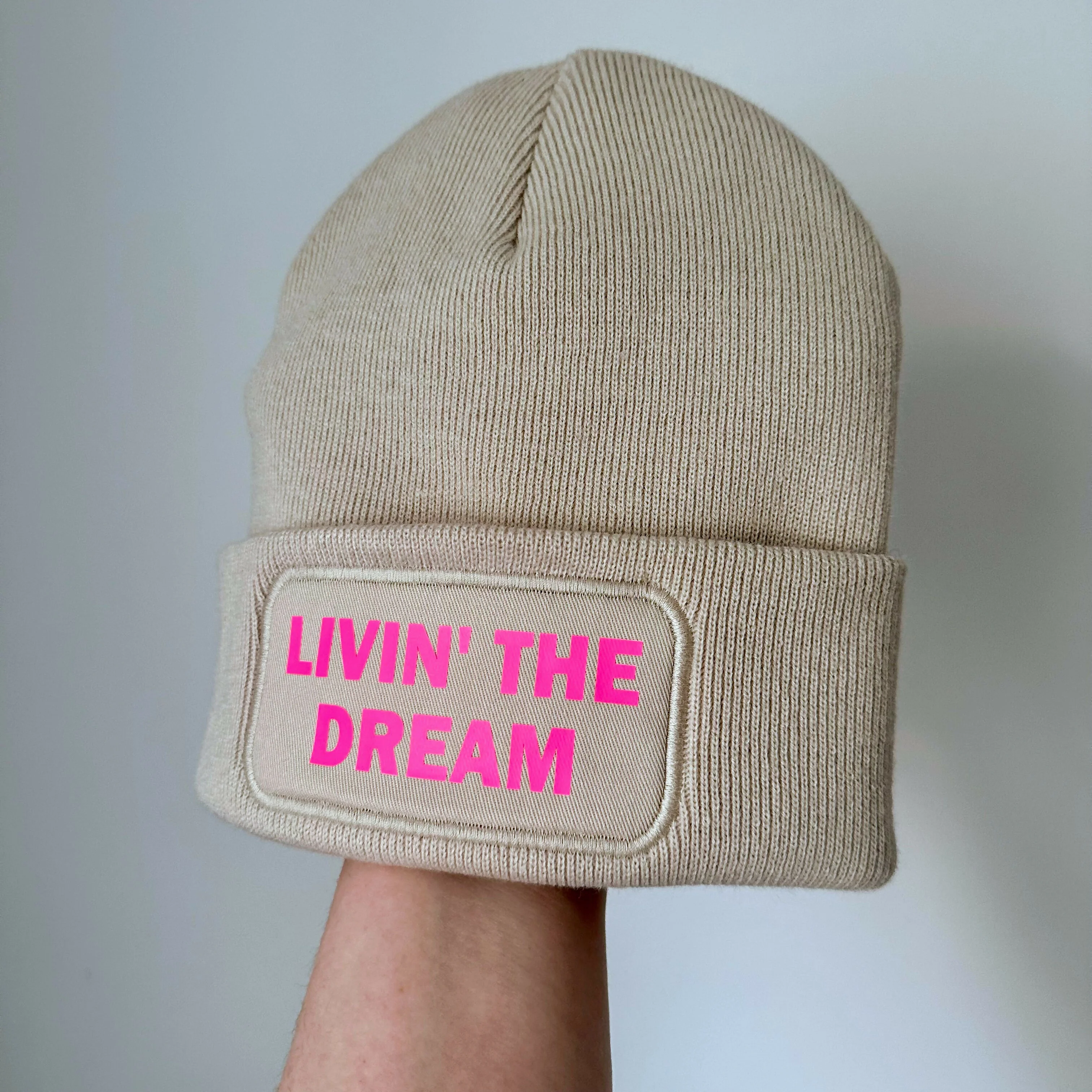 Livin The Dream Cuffed Rectangular Patch Beanie Hat - Image 3