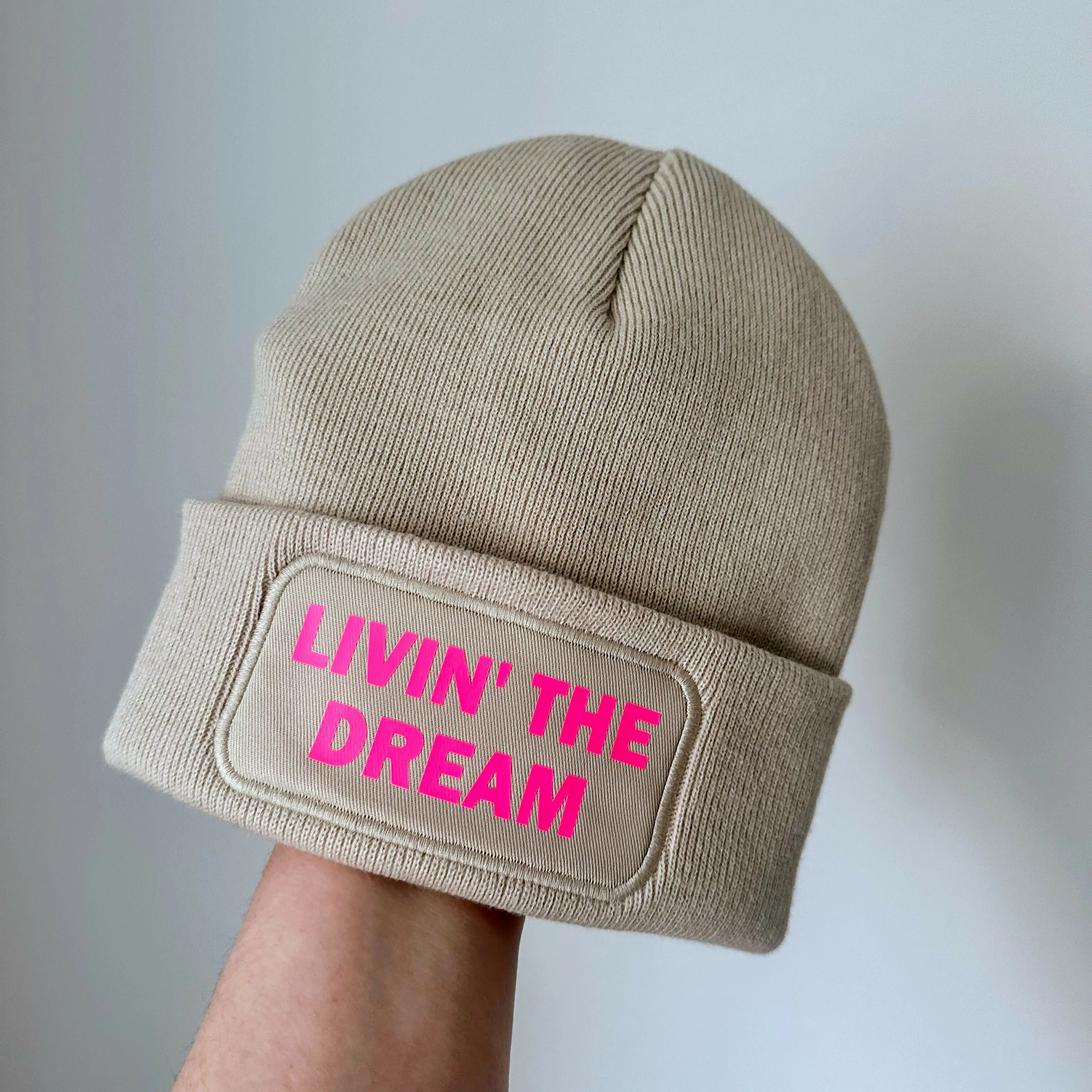 Livin The Dream Cuffed Rectangular Patch Beanie Hat - Image 4