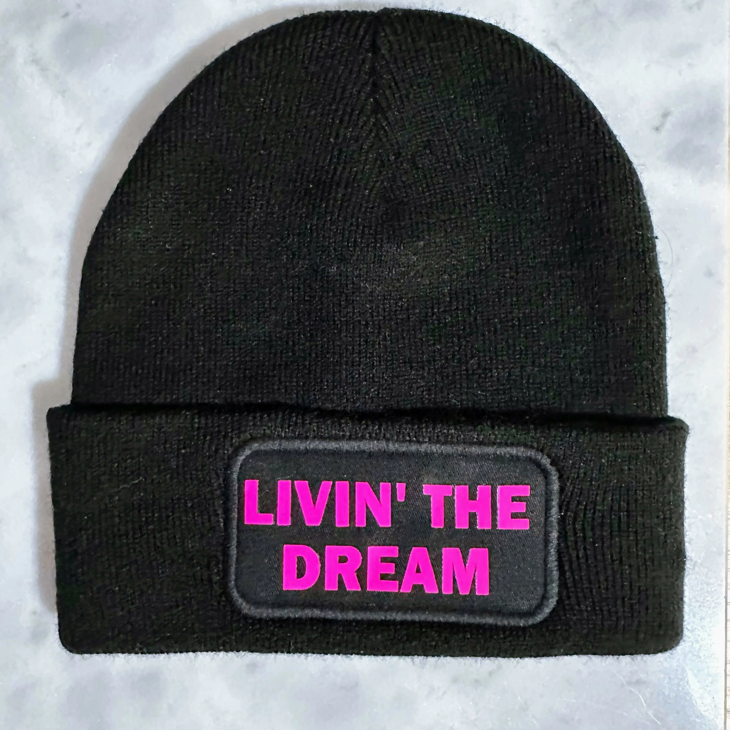 Livin The Dream Cuffed Rectangular Patch Beanie Hat - Image 6